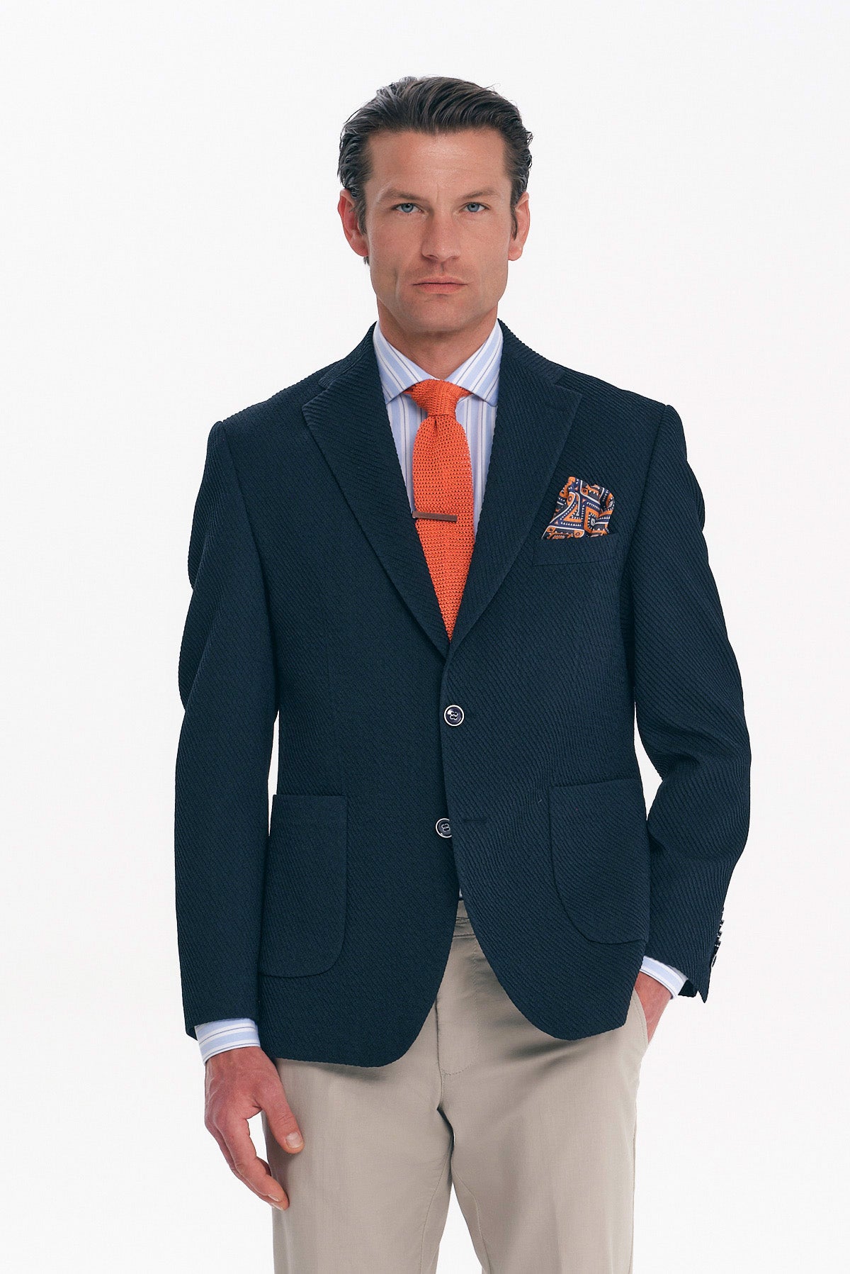 ΑΝΔΡΙΚΟ ΜΠΛΕ ΣΑΚΑΚΙ SLIM FIT PORTOBELLO'S ΣΕ ΥΦΑΣΜΑ MARZOTTO