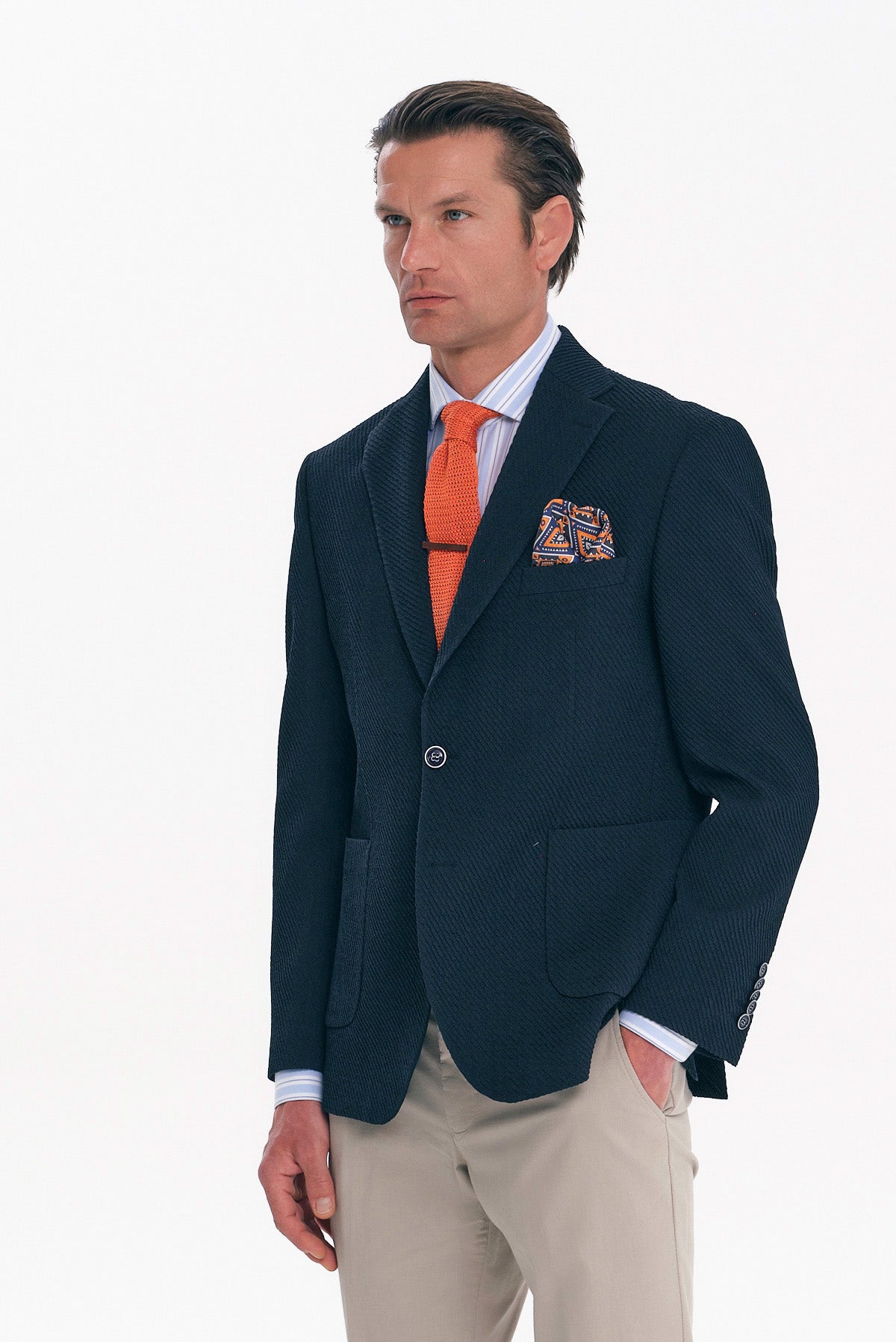 ΑΝΔΡΙΚΟ ΜΠΛΕ ΣΑΚΑΚΙ SLIM FIT PORTOBELLO'S ΣΕ ΥΦΑΣΜΑ MARZOTTO