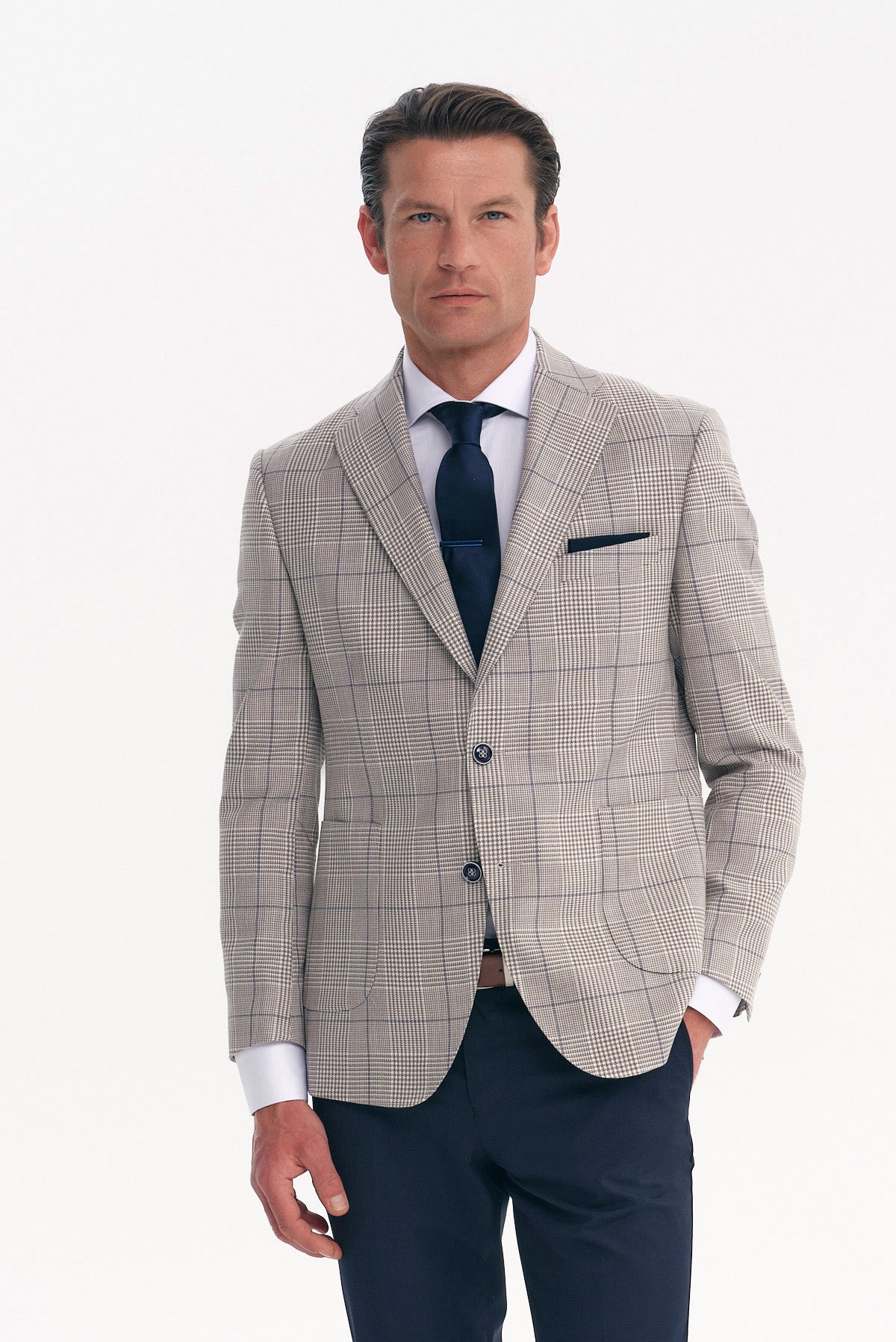 ΑΝΔΡΙΚΟ ΓΚΡΙ ΣΑΚΑΚΙ PRINCE DE GALLE SLIM FIT PORTOBELLO'S ΣΕ ΥΦΑΣΜΑ VITALE BARBERIS CANONICO