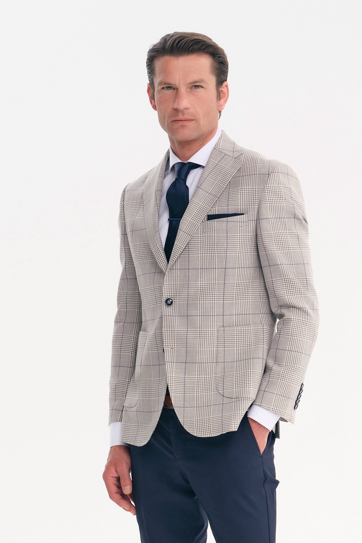 ΑΝΔΡΙΚΟ ΓΚΡΙ ΣΑΚΑΚΙ PRINCE DE GALLE SLIM FIT PORTOBELLO'S ΣΕ ΥΦΑΣΜΑ VITALE BARBERIS CANONICO