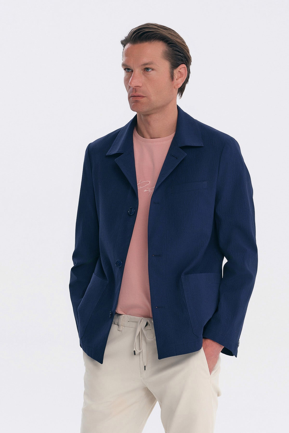 ΑΝΔΡΙΚΟ ΜΠΛΕ ΣΑΚΑΚΙ REGULAR FIT PORTOBELLO'S ΜΕ ΥΦΑΣΜΑ SONDRIO