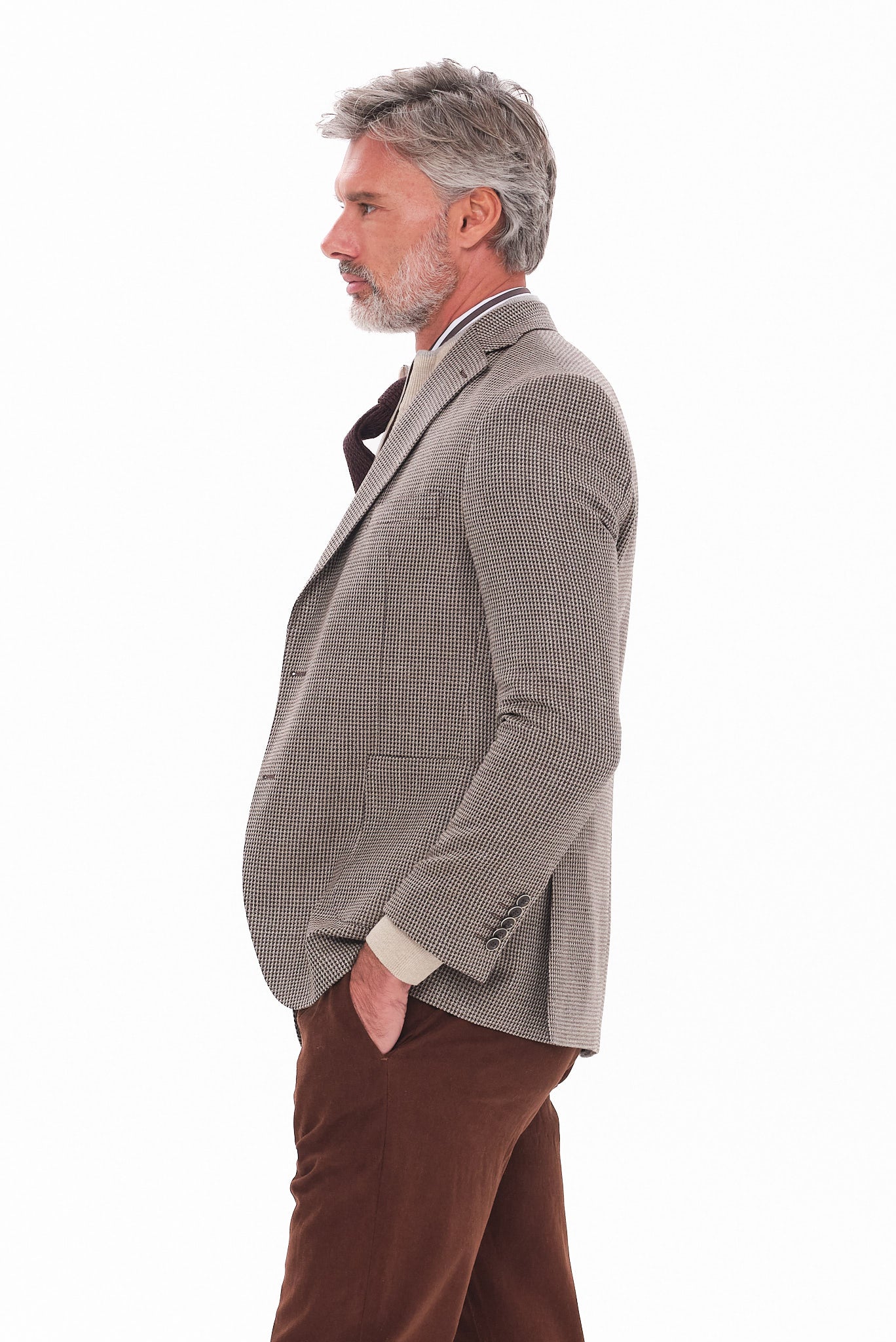 ΑΝΔΡΙΚΟ ΜΠΕΖ ΚΑΦΕ ΣΑΚΑΚΙ PORTOBELLO'S ΜΕ ΜΙΚΡΟΣΧΕΔΙΟ HOUNDTOOTH SLIM FIT