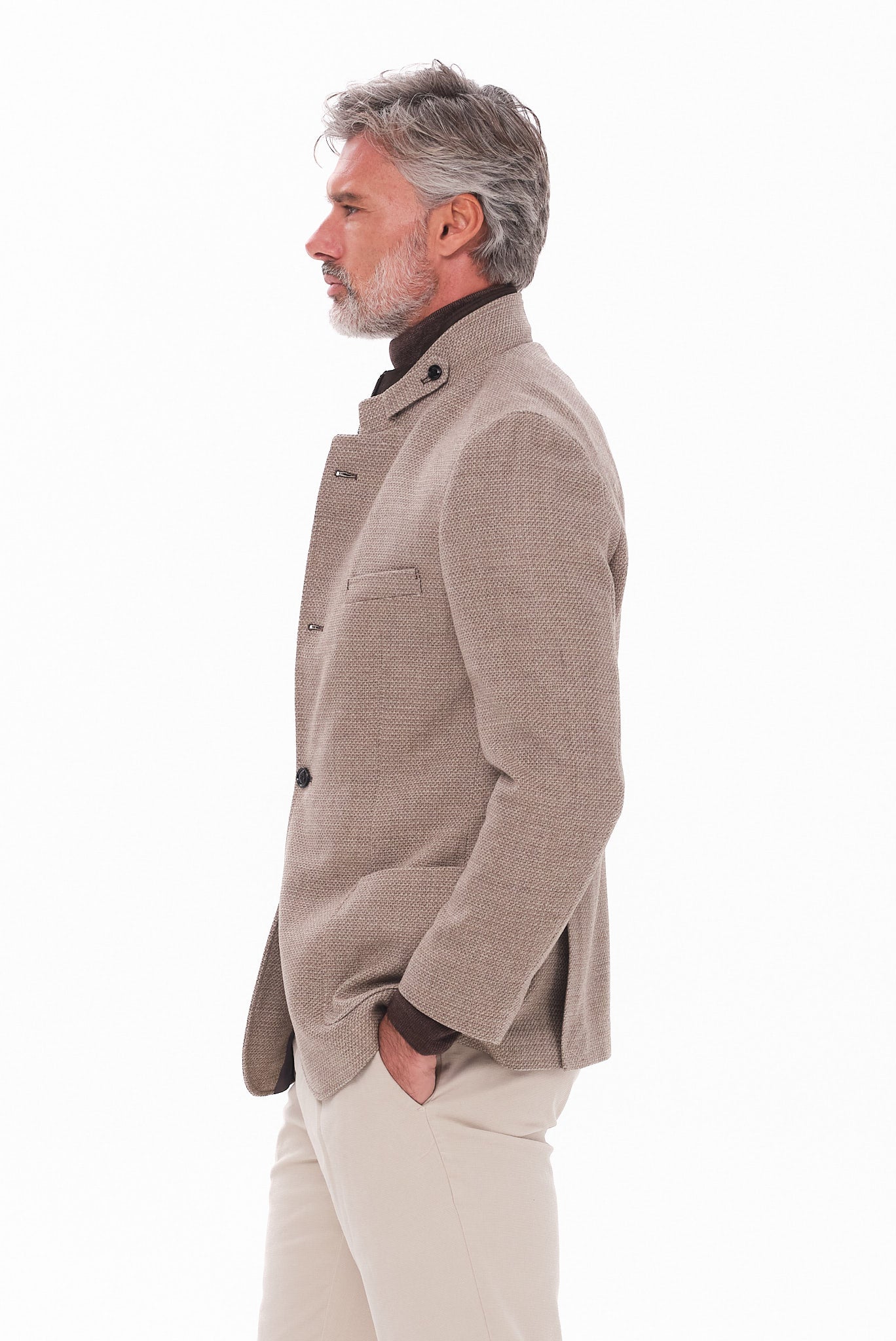 ΑΝΔΡΙΚΟ ΜΠΕΖ ΣΚΟΥΡΟ ΣΑΚΑΚΙ PORTOBELLO'S ΜΕ ΟΡΘΙΟ ΓΙΑΚΑ ΑΠΟΣΠΩΜΕΝΗ ΜΟΣΤΡΑ ΚΑΙ ΜΙΚΡΟΣΧΕΔΙΟ SLIM FIT