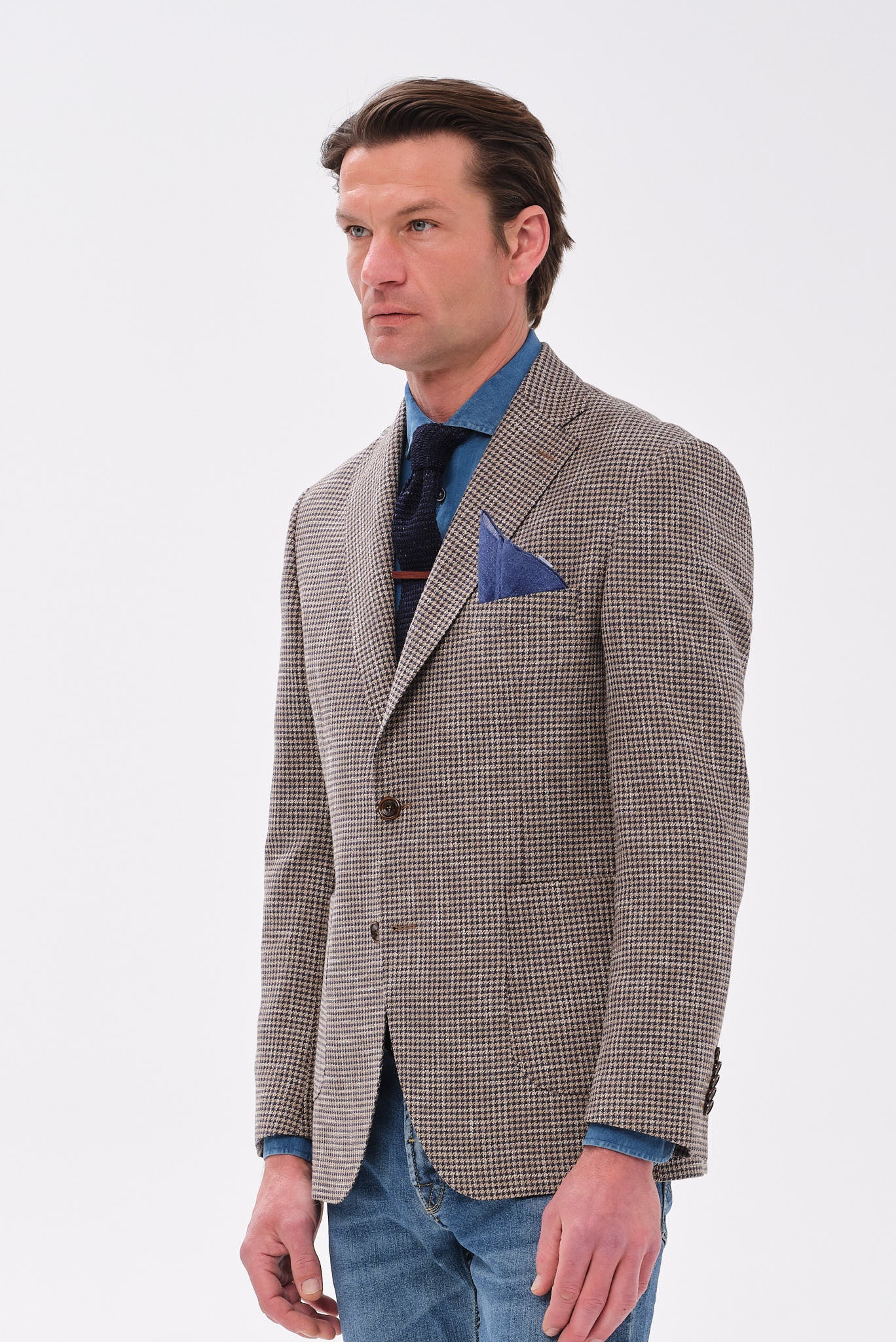 ΑΝΔΡΙΚΟ ΜΠΕΖ ΜΠΛΕ ΣΑΚΑΚΙ PORTOBELLO'S ΜΕ PIED DE POULE ΣΧΕΔΙΟ SLIM FIT ΣΕ ΥΦΑΣΜΑ GUABELLO