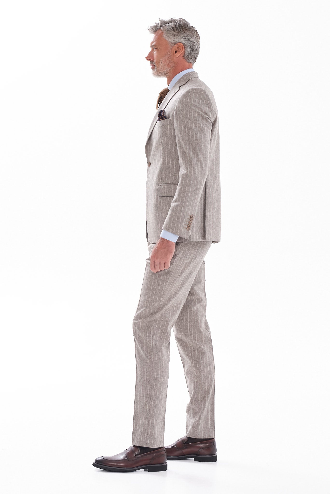 ΑΝΔΡΙΚΟ ΜΑΛΛΙΝΟ ΚΟΣΤΟΥΜΙ PORTOBELLO'S REGULAR FIT ΣΕ ΜΠΕΖ ΣΚΟΥΡΟ ΜΕ ΡΙΓΕΣ