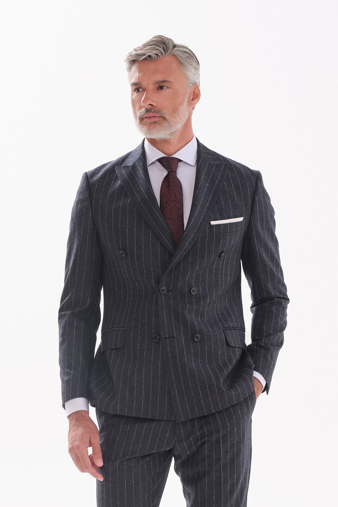 ΑΝΔΡΙΚΟ ΜΑΛΛΙΝΟ ΚΟΣΤΟΥΜΙ PORTOBELLO'S SLIM FIT ΣΕ XΡΩΜΑ ΓΡΑΦΙΤΗ ΜΕ ΡΙΓΕΣ