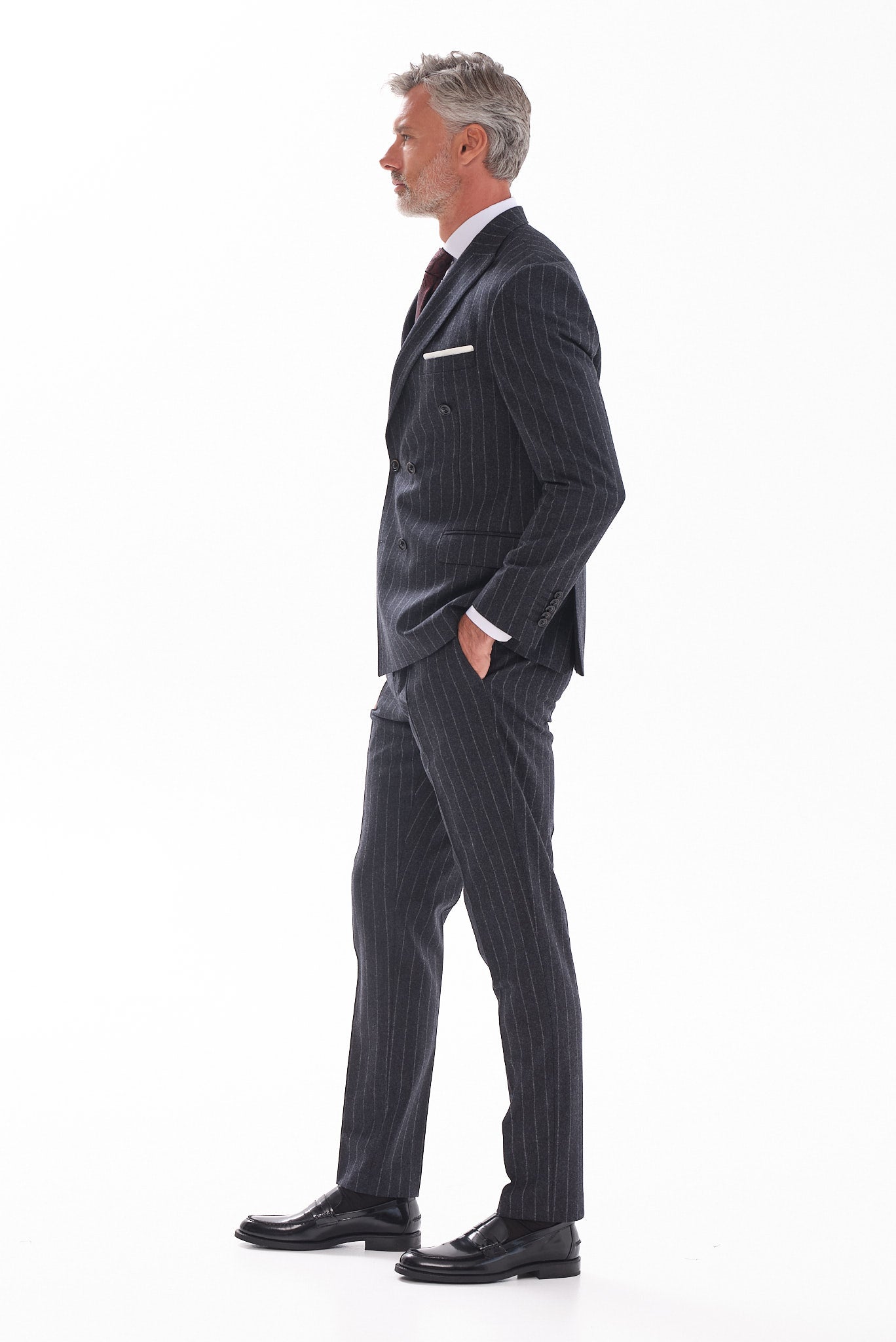 ΑΝΔΡΙΚΟ ΜΑΛΛΙΝΟ ΚΟΣΤΟΥΜΙ PORTOBELLO'S SLIM FIT ΣΕ XΡΩΜΑ ΓΡΑΦΙΤΗ ΜΕ ΡΙΓΕΣ