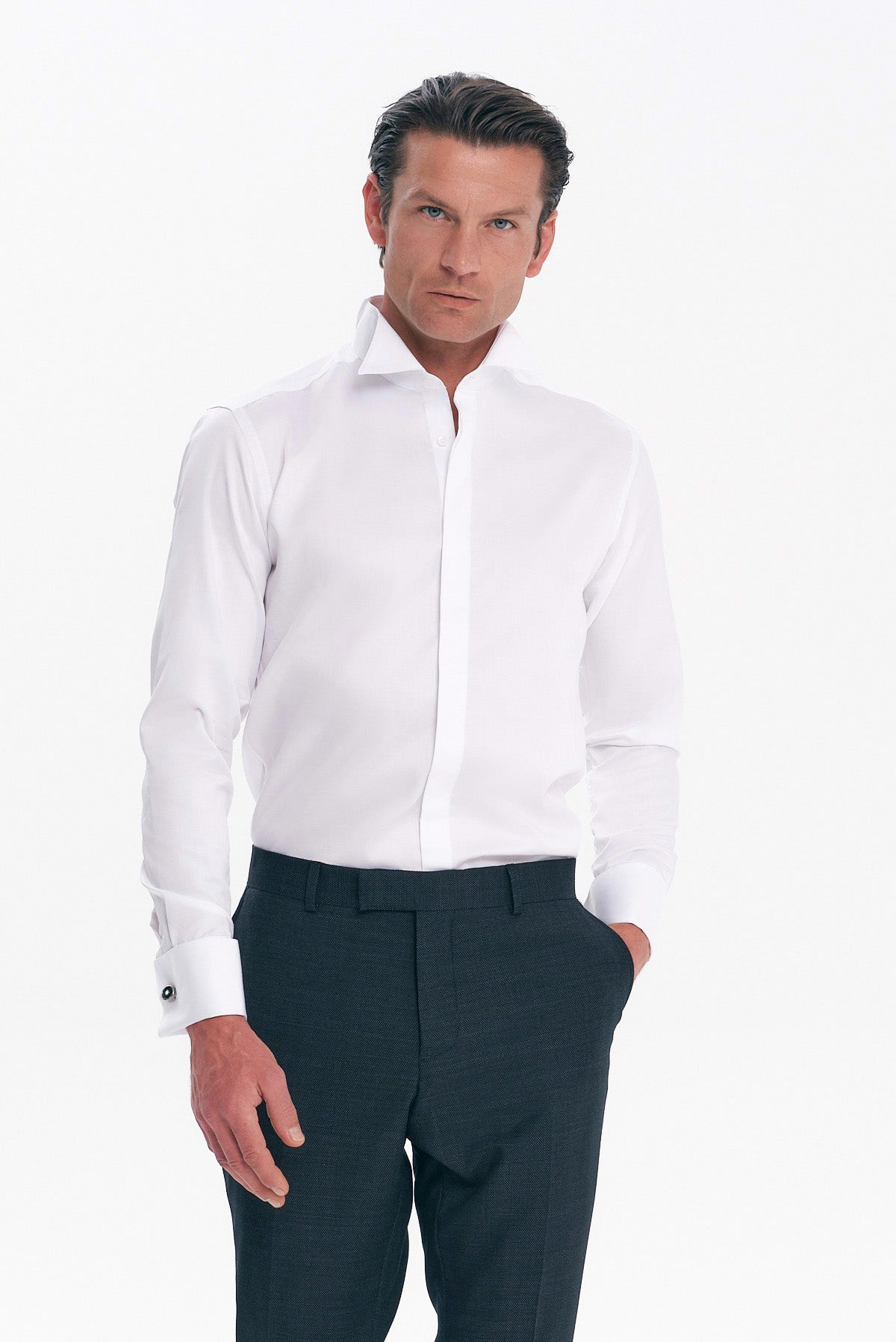 ΑΝΔΡΙΚΟ ΛΕΥΚΟ ΠΟΥΚΑΜΙΣΟ SLIM FIT PORTOBELLO'S ΜΕ ΣΠΑΣΤΟ ΓΙΑΚΑ