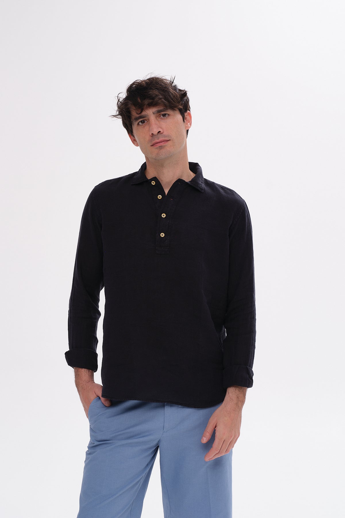 ΑΝΔΡΙΚΟ ΛΙΝΟ ΠΟΥΚΑΜΙΣΟ PORTOBELLO'S ΣΕ ΜΠΛΕ ΧΡΩΜΑ