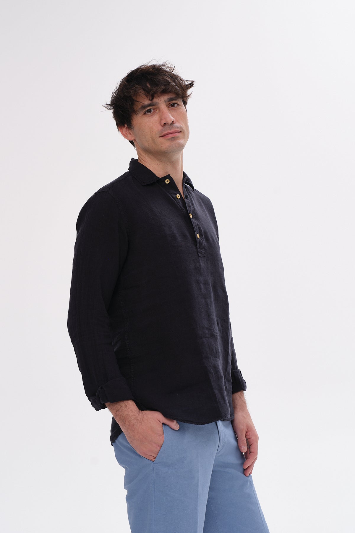 ΑΝΔΡΙΚΟ ΛΙΝΟ ΠΟΥΚΑΜΙΣΟ PORTOBELLO'S ΣΕ ΜΠΛΕ ΧΡΩΜΑ