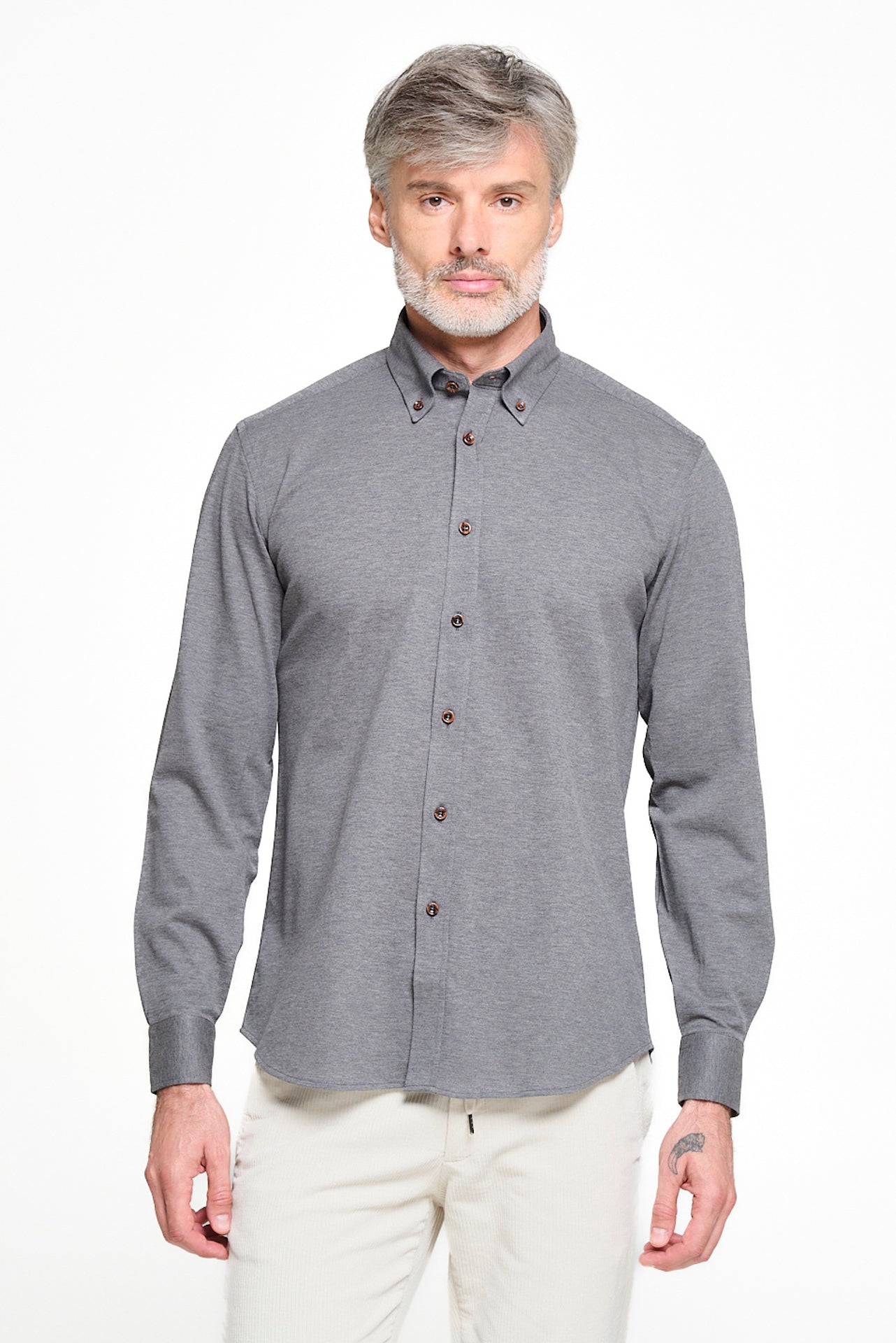 ΑΝΔΡΙΚΟ ΠΟΥΚΑΜΙΣΟ PORTOBELLO'S ΓΚΡΙ ΜΟΝΟΧΡΩΜΟ ΜΕ BUTTON DOWN ΓΙΑΚΑ