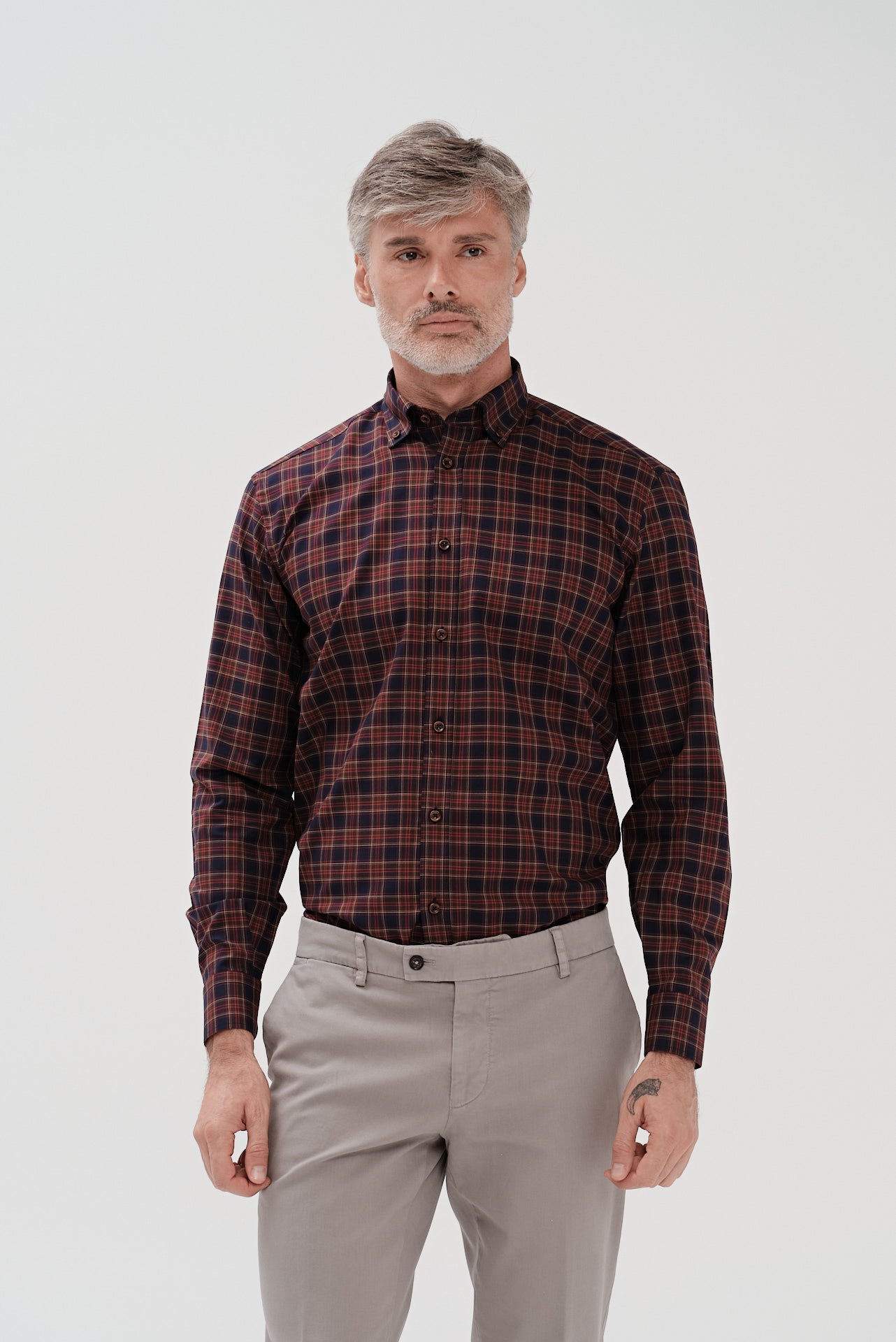 ΑΝΔΡΙΚΟ ΠΟΥΚΑΜΙΣΟ ΚΑΡΟ PORTOBELLO'S ΣΕ ΚΟΚΚΙΝΟ ΜΠΛΕ ΧΡΩΜΑ ΜΕ BUTTON DOWN ΓΙΑΚΑ