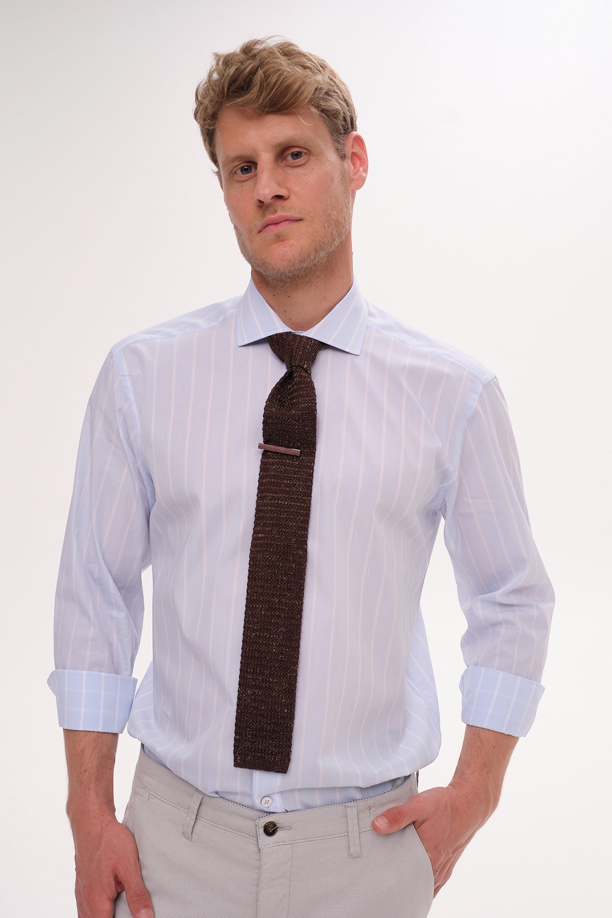 ΑΝΔΡΙΚΟ ΠΟΥΚΑΜΙΣΟ PORTOBELLO'S ΜΕ REX ΓΙΑΚΑ ΣΕ ΣΙΕΛ ΧΡΩΜΑ ΚΑΙ ΛΕΥΚΕΣ ΡΙΓΕΣ