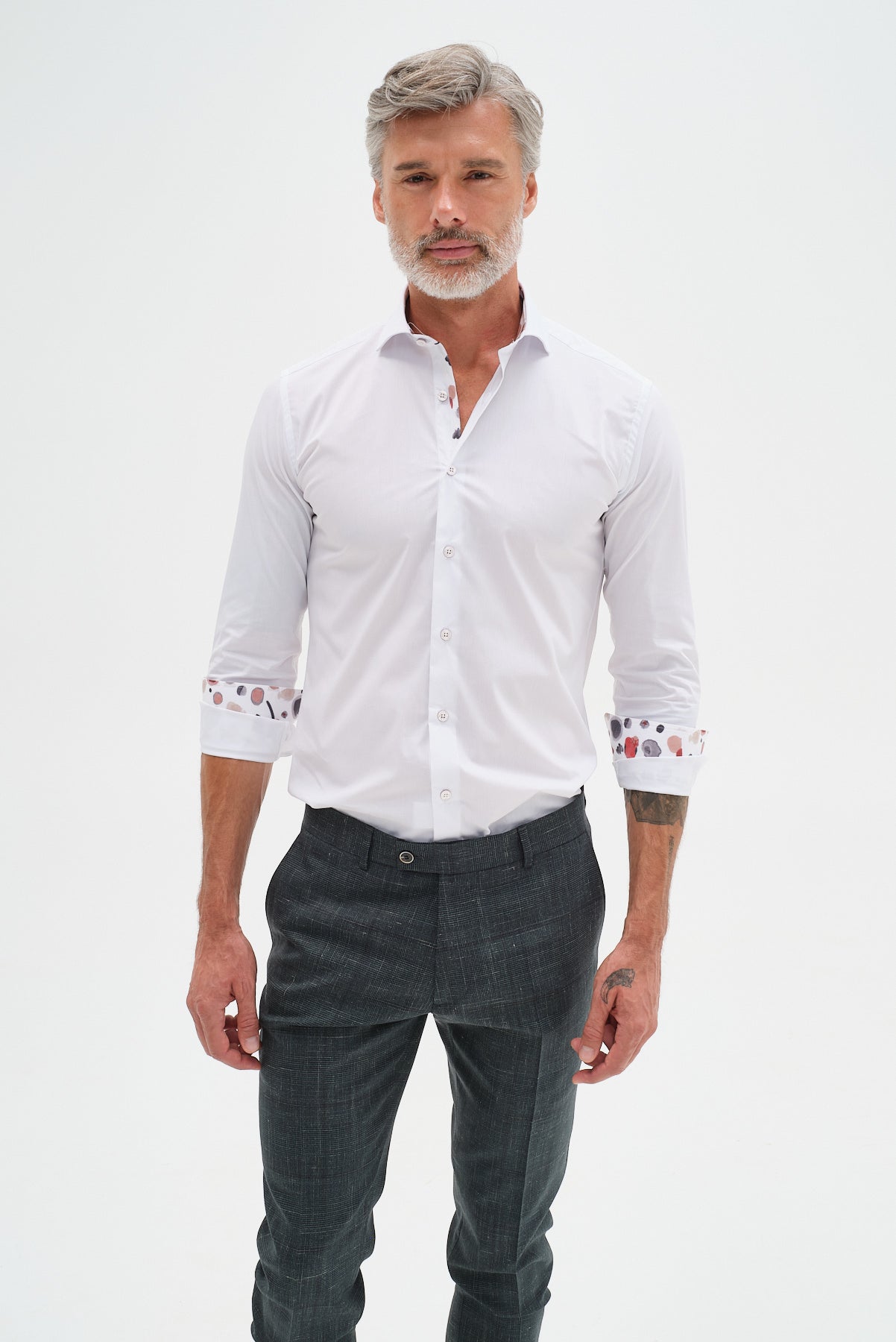 ΑΝΔΡΙΚΟ ΛΕΥΚΟ ΠΟΥΚΑΜΙΣΟ PORTOBELLO'S ΜΕ ΦΛΟΡΑΛ ΜΟΤΙΒΑ ΚΑΙ REX ΓΙΑΚΑ SLIM FIT