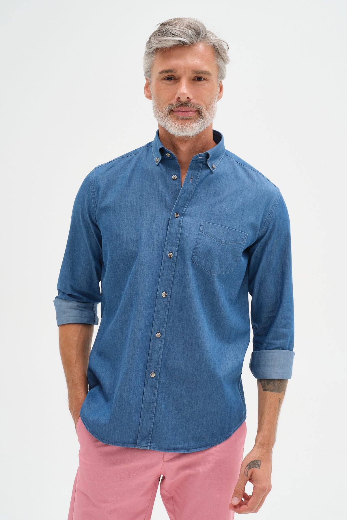 ΑΝΔΡΙΚΟ ΤΖΙΝ ΠΟΥΚΑΜΙΣΟ PORTOBELLO'S ΜΕ BUTTON DOWN ΓΙΑΚΑ ΚΑΙ ΤΣΕΠΗ ΣΤΟ ΣΤΗΘΟΣ