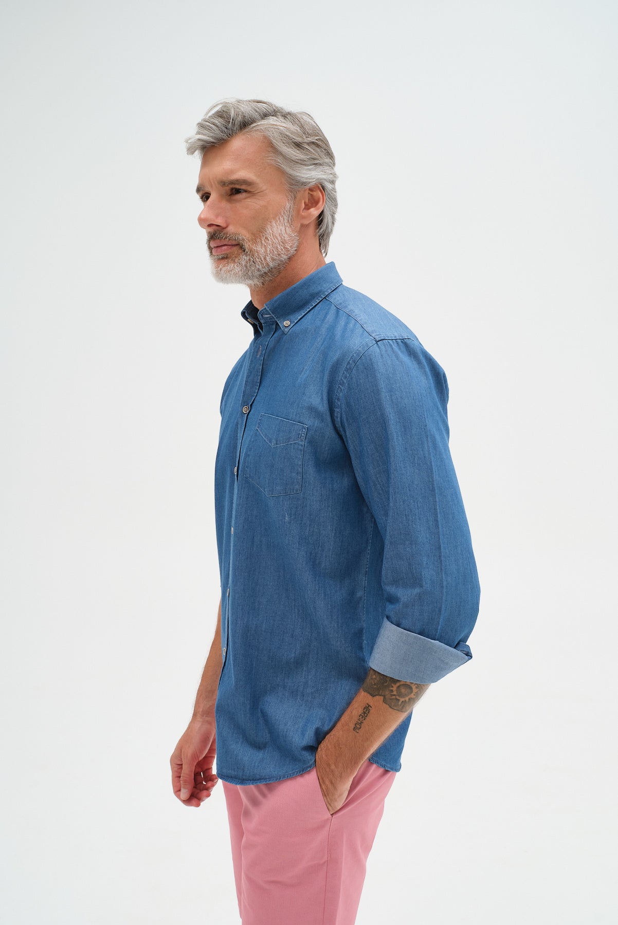 ΑΝΔΡΙΚΟ ΤΖΙΝ ΠΟΥΚΑΜΙΣΟ PORTOBELLO'S ΜΕ BUTTON DOWN ΓΙΑΚΑ ΚΑΙ ΤΣΕΠΗ ΣΤΟ ΣΤΗΘΟΣ