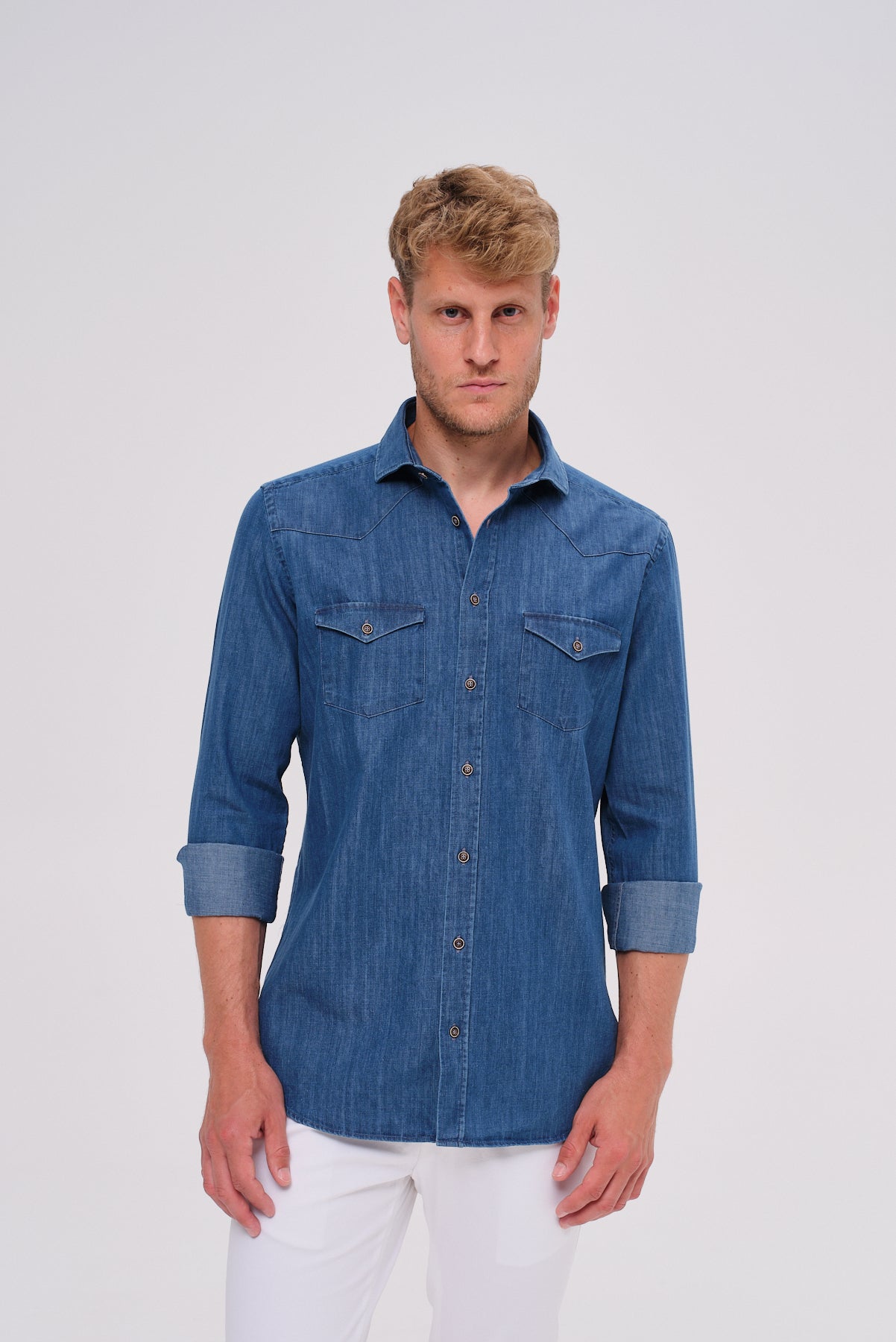 ΑΝΔΡΙΚΟ DENIM ΠΟΥΚΑΜΙΣΟ PORTOBELLO'S ΜΕ REX ΓΙΑΚΑ ΚΑΙ ΔΥΟ ΤΣΕΠΕΣ