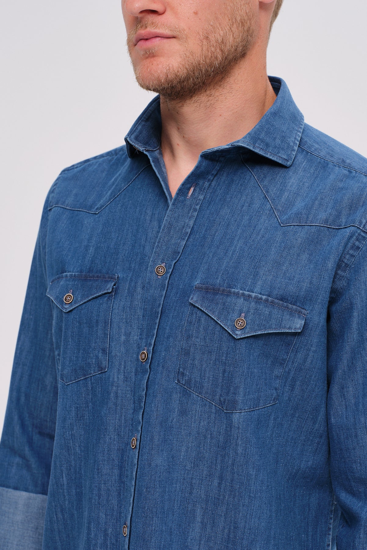 ΑΝΔΡΙΚΟ DENIM ΠΟΥΚΑΜΙΣΟ PORTOBELLO'S ΜΕ REX ΓΙΑΚΑ ΚΑΙ ΔΥΟ ΤΣΕΠΕΣ