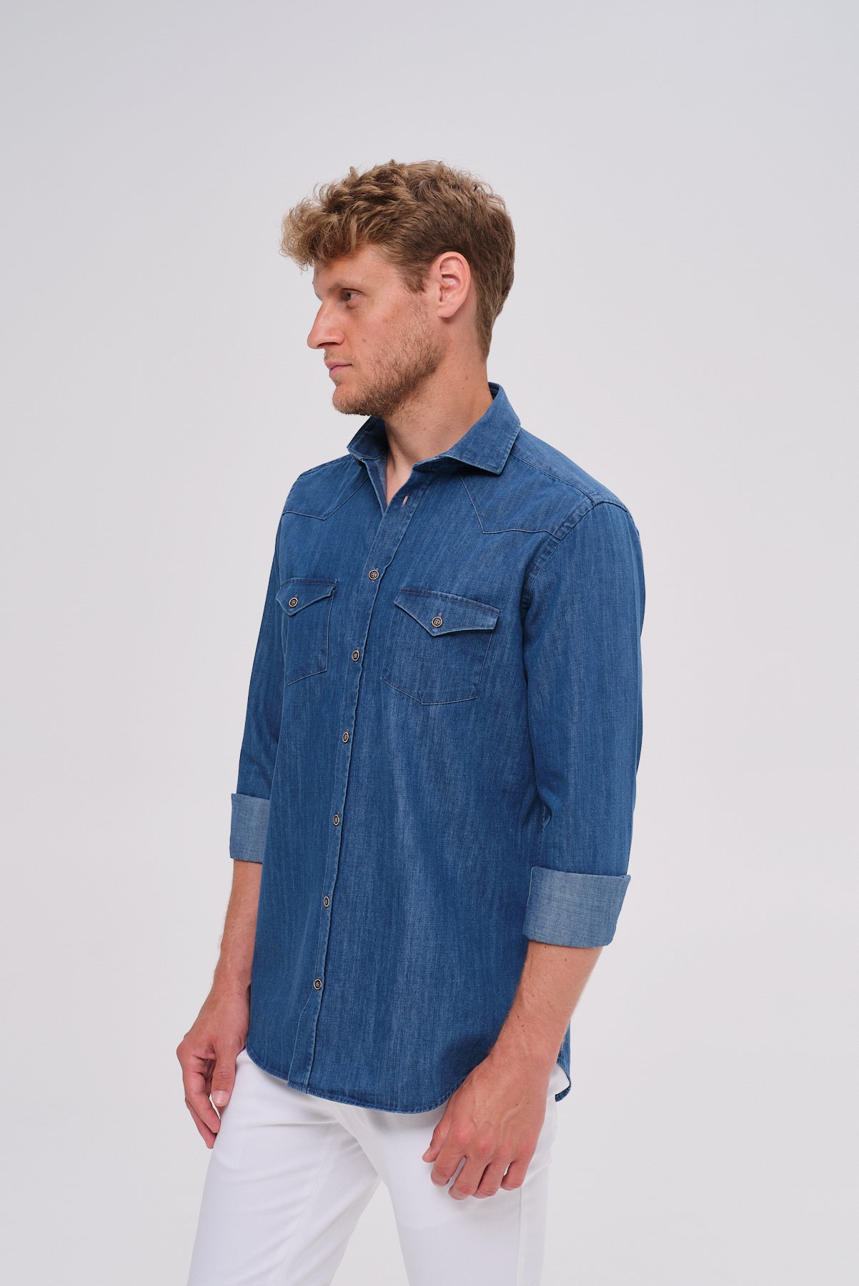 ΑΝΔΡΙΚΟ DENIM ΠΟΥΚΑΜΙΣΟ PORTOBELLO'S ΜΕ REX ΓΙΑΚΑ ΚΑΙ ΔΥΟ ΤΣΕΠΕΣ