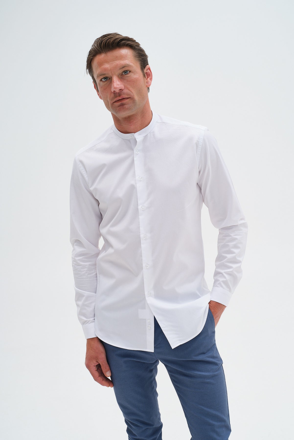 ΑΝΔΡΙΚΟ ΛΕΥΚΟ ΠΟΥΚΑΜΙΣΟ PORTOBELLO'S ΜΕ MAO ΓΙΑΚΑ SLIM FIT