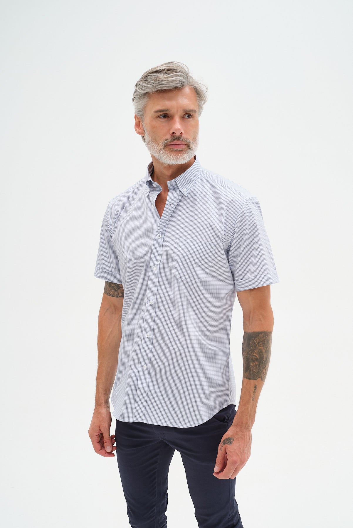 ΑΝΔΡΙΚΟ ΚΟΝΤΟΜΑΝΙΚΟ ΠΟΥΚΑΜΙΣΟ PORTOBELLO'S ΣΕ ΛΕΥΚΟ ΜΠΛΕ ΚΑΡΟ ΧΡΩΜΑ ΜΕ REX ΓΙΑΚΑ