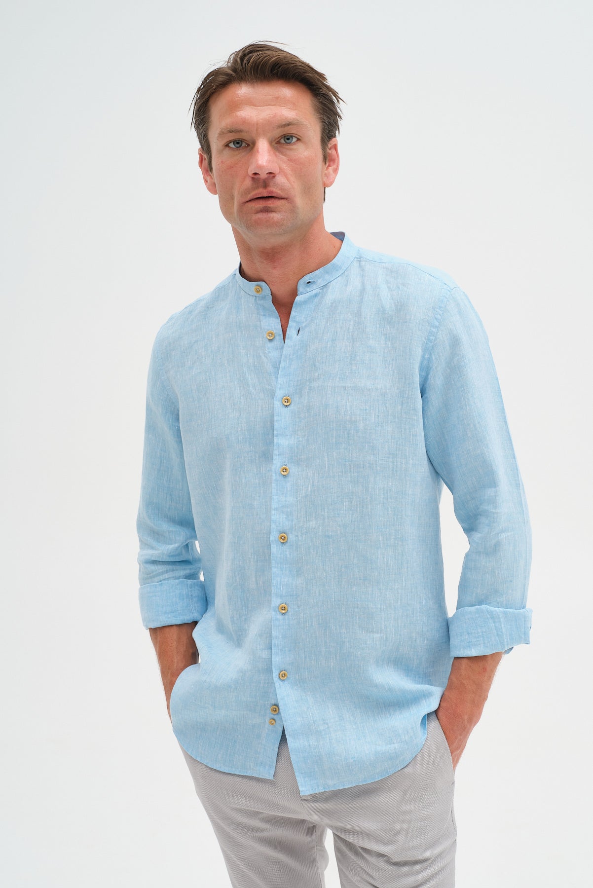 ΑΝΔΡΙΚΟ ΛΙΝΟ ΤΙΡΚΟΥΑΖ ΠΟΥΚΑΜΙΣΟ PORTOBELLO'S ΜΕ ΜΑΟ ΓΙΑΚΑ