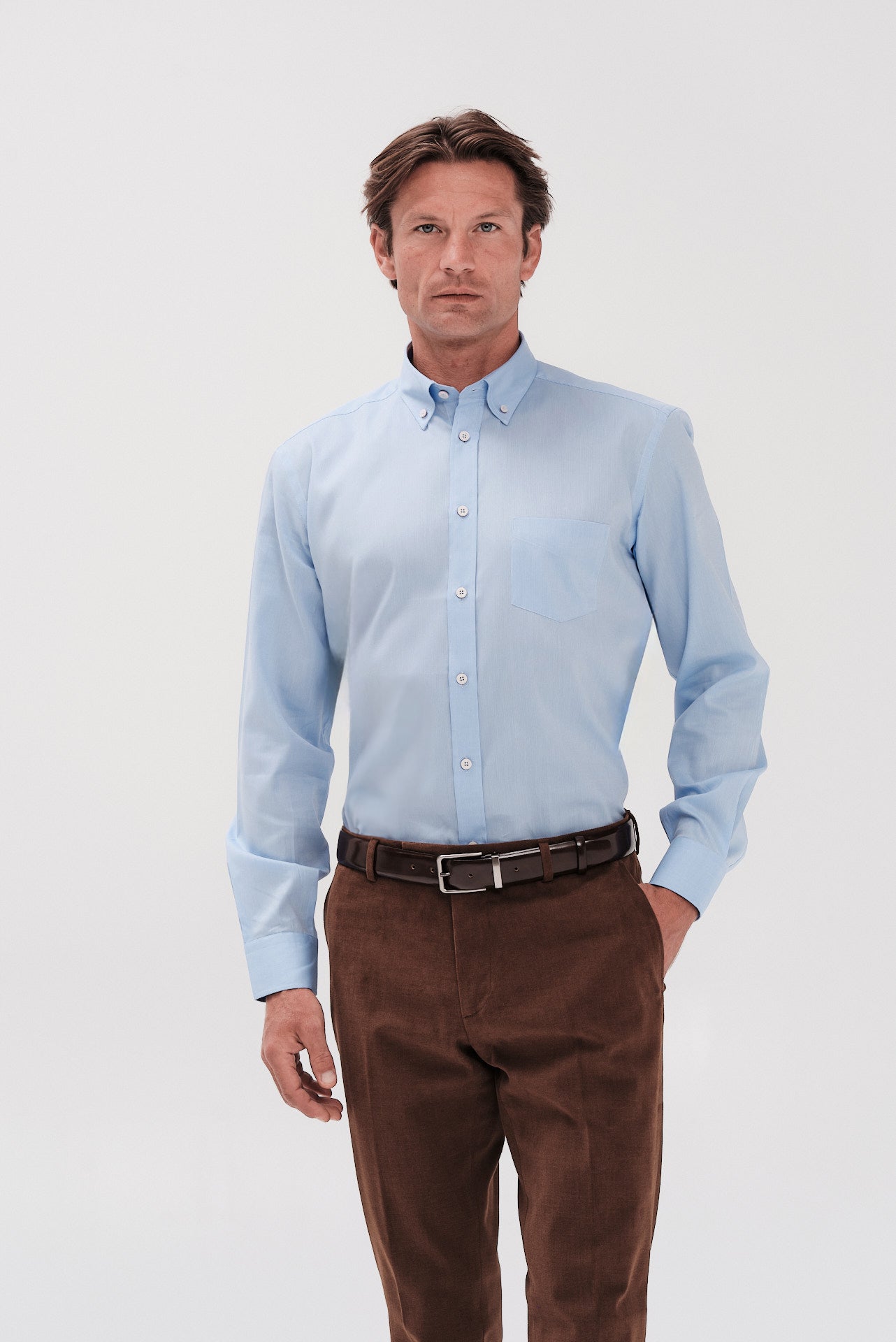 ΑΝΔΡΙΚΟ ΣΙΕΛ ΜΟΝΟΧΡΩΜΟ ΠΟΥΚΑΜΙΣΟ ΜΕ BUTTON DOWN ΓΙΑΚΑ REGULAR FIT PORTOBELLO'S