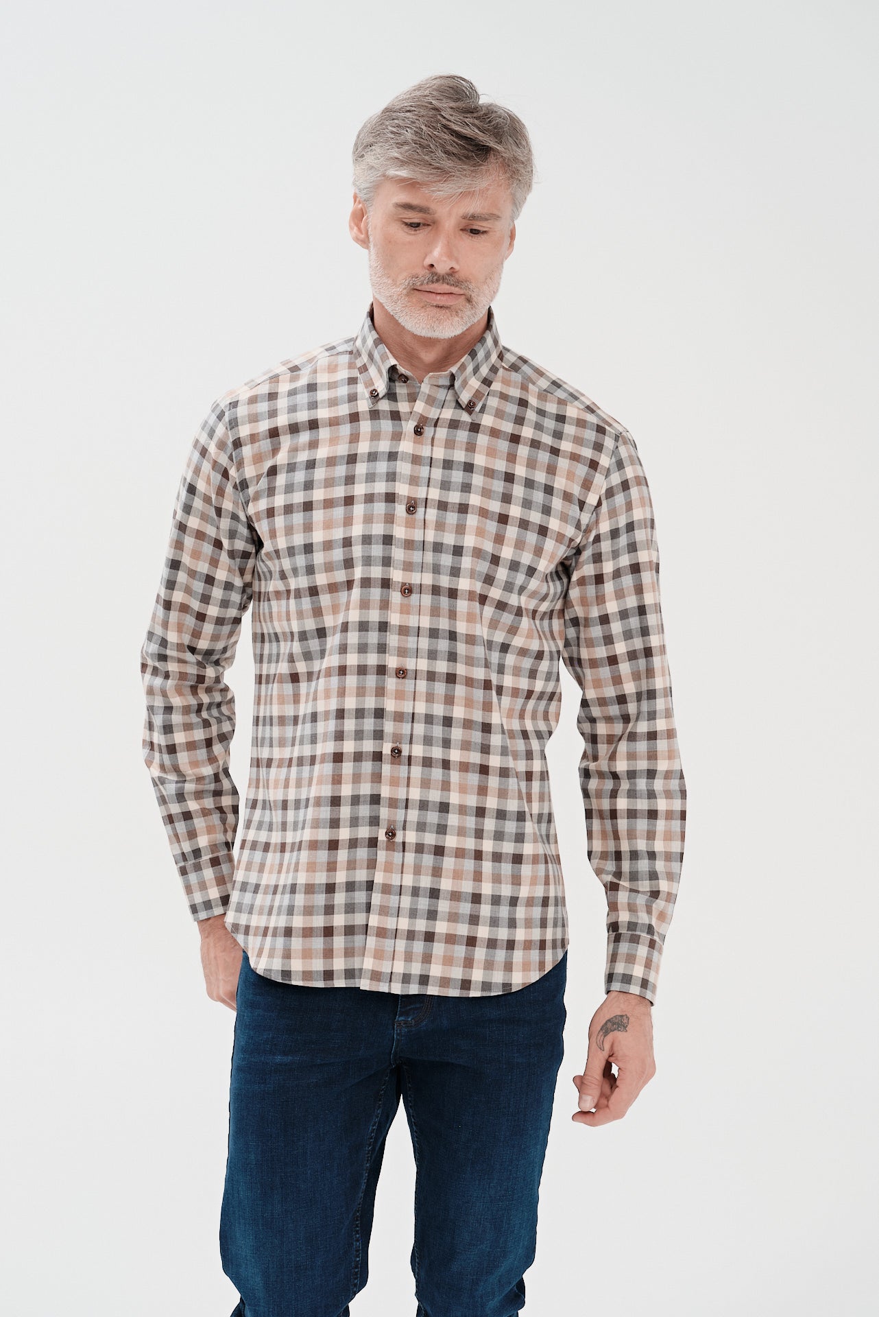 ΑΝΔΡΙΚΟ ΚΑΡΟ ΣΚΟΥΡΟ ΜΠΕΖ ΠΟΥΚΑΜΙΣΟ PORTOBELLO'S ΜΕ BUTTON DOWN ΓΙΑΚΑ REGULAR FIT