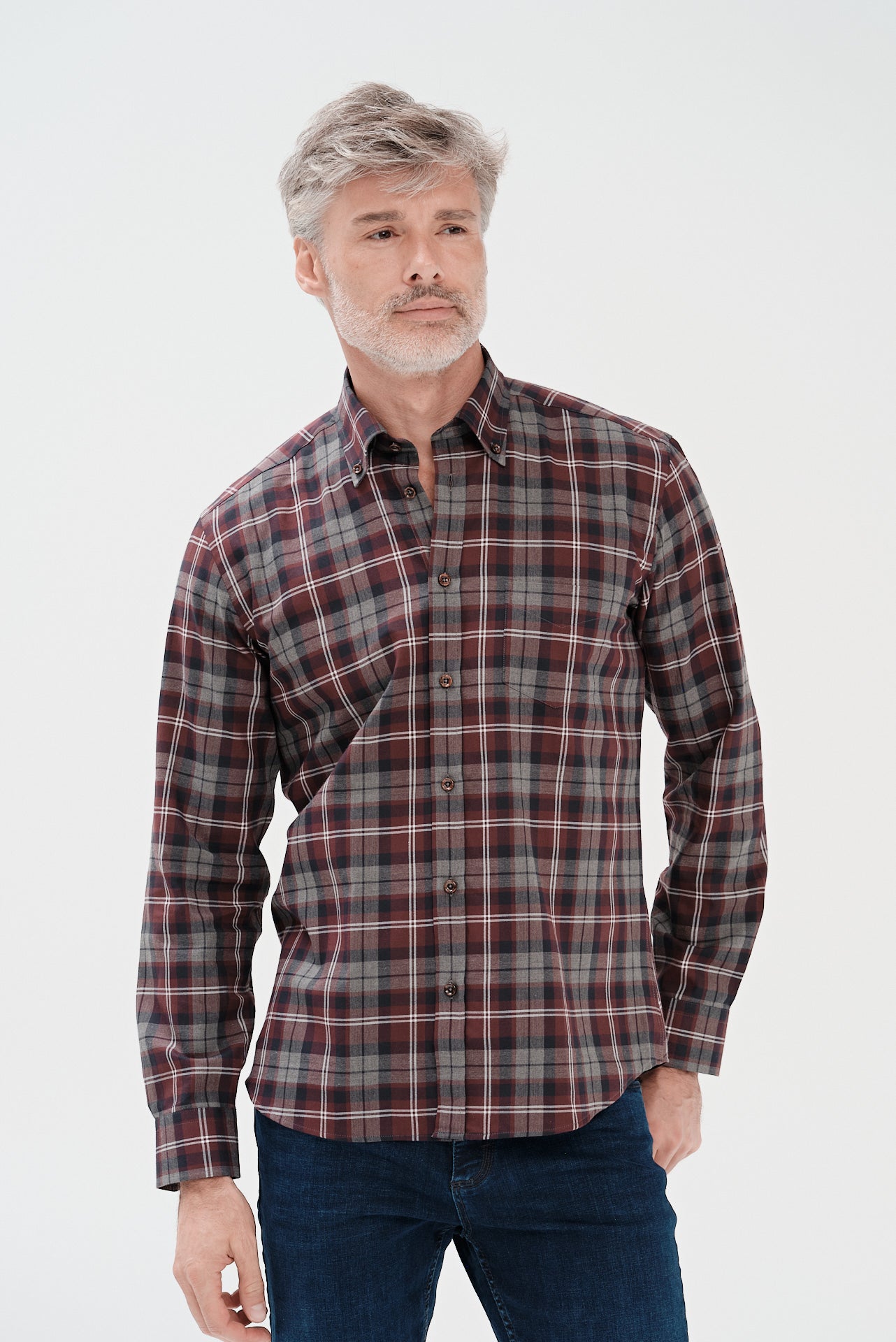 ΑΝΔΡΙΚΟ ΚΑΡΟ ΜΠΟΡΝΤΟ ΓΚΡΙ ΠΟΥΚΑΜΙΣΟ PORTOBELLO'S ΜΕ BUTTON DOWN ΓΙΑΚΑ REGULAR FIT