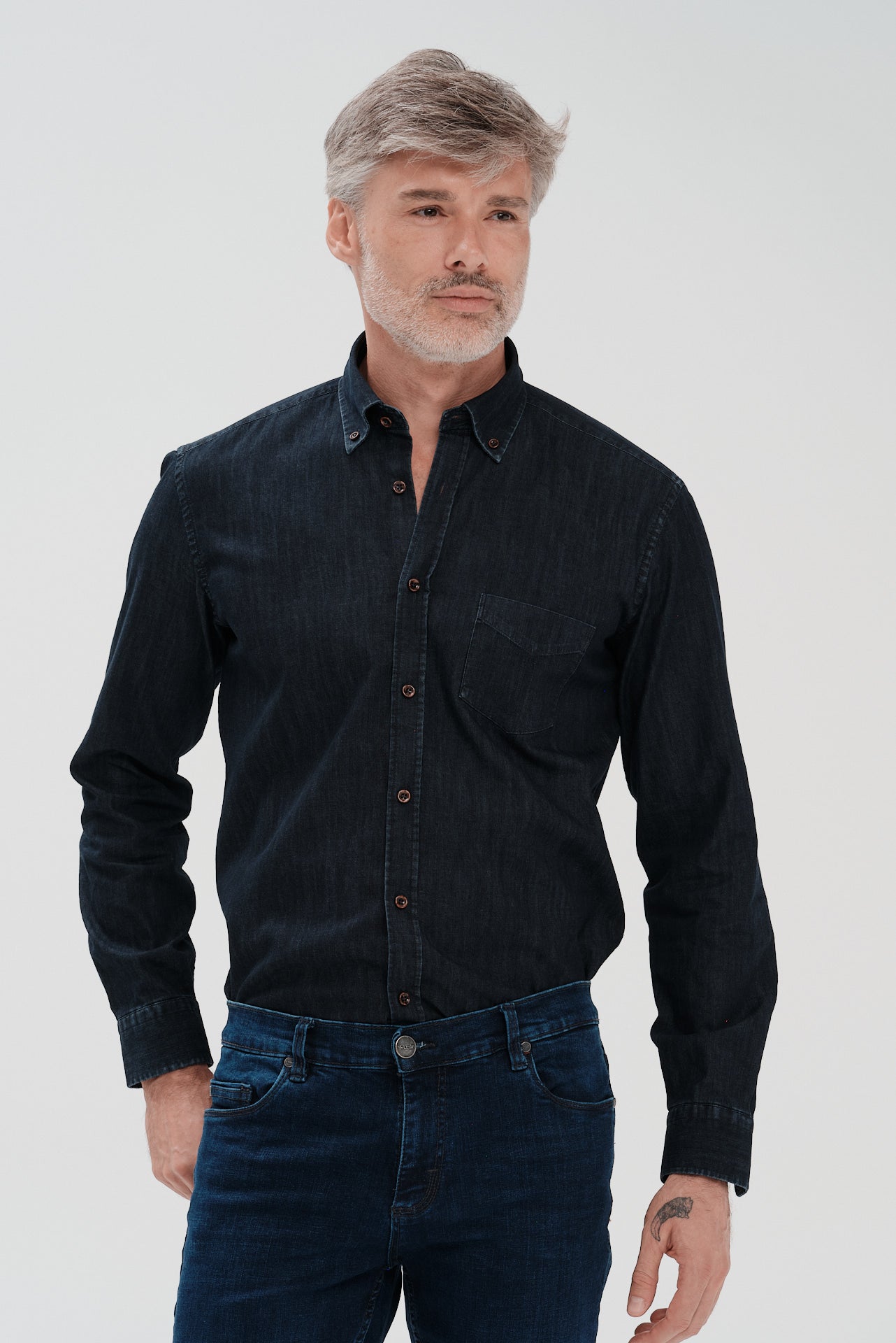 ΑΝΔΡΙΚΟ ΣΚΟΥΡΟ DENIM ΠΟΥΚΑΜΙΣΟ PORTOBELLO'S ΜΕ BUTTON DOWN ΓΙΑΚΑ REGULAR FIT