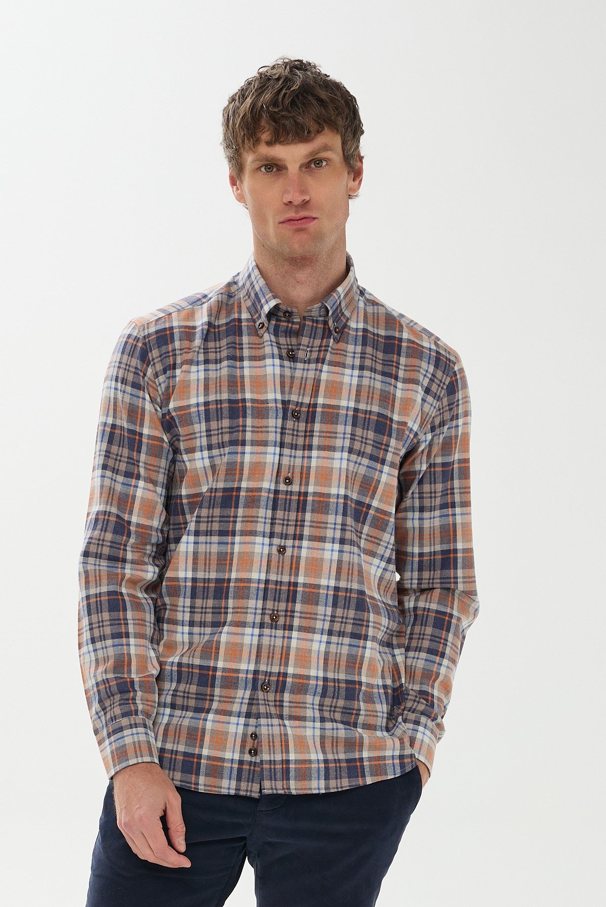 ΑΝΔΡΙΚΟ ΚΑΡΟ ΜΠΕΖ-ΜΠΛΕ-ΠΟΡΤΟΚΑΛΙ ΠΟΥΚΑΜΙΣΟ PORTOBELLO'S REGULAR FIT ΜΕ BUTTON DOWN ΓΙΑΚΑ