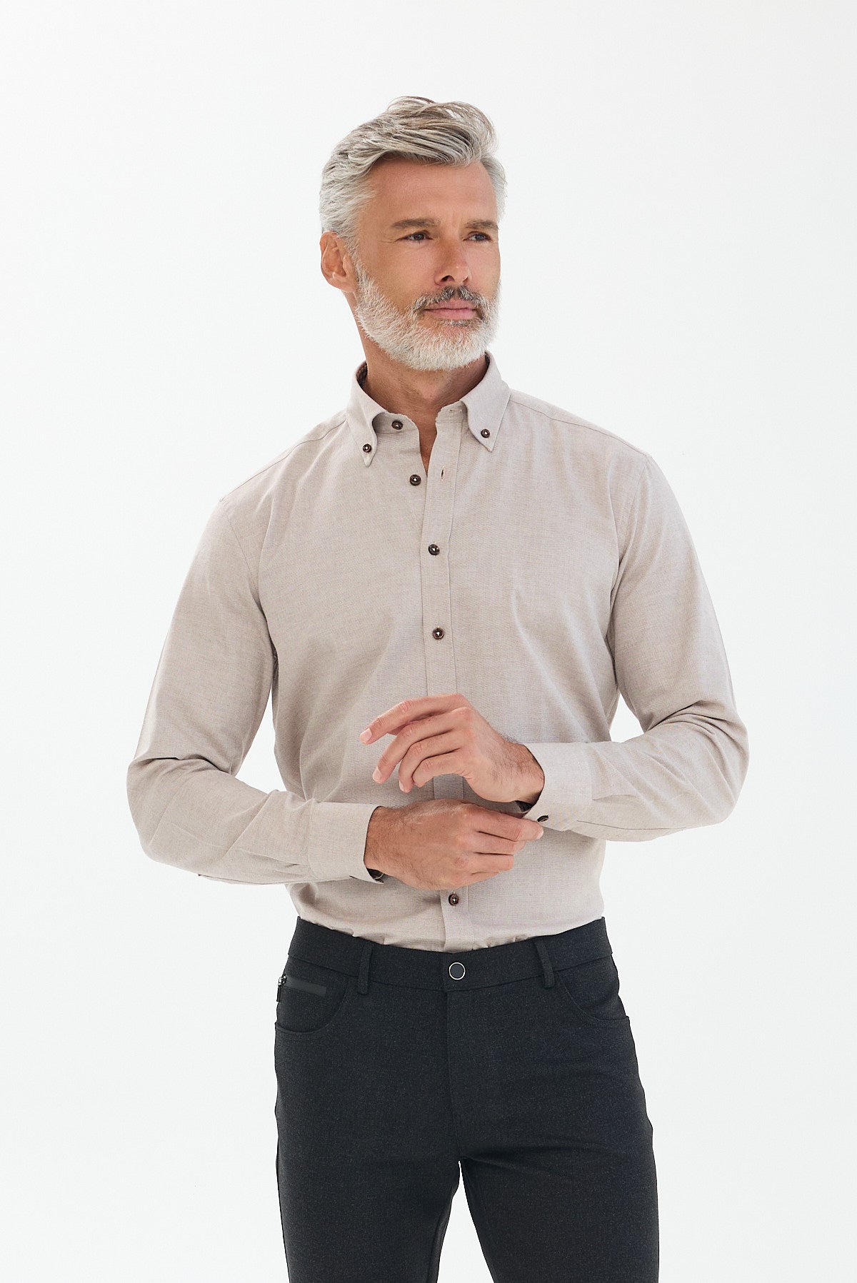 ΑΝΔΡΙΚΟ ΠΟΥΚΑΜΙΣΟ ΣΕ ΜΠΕΖ ΧΡΩΜΑ REGULAR FIT PORTOBELLO'S ΜΕ BUTTON DOWN ΓΙΑΚΑ