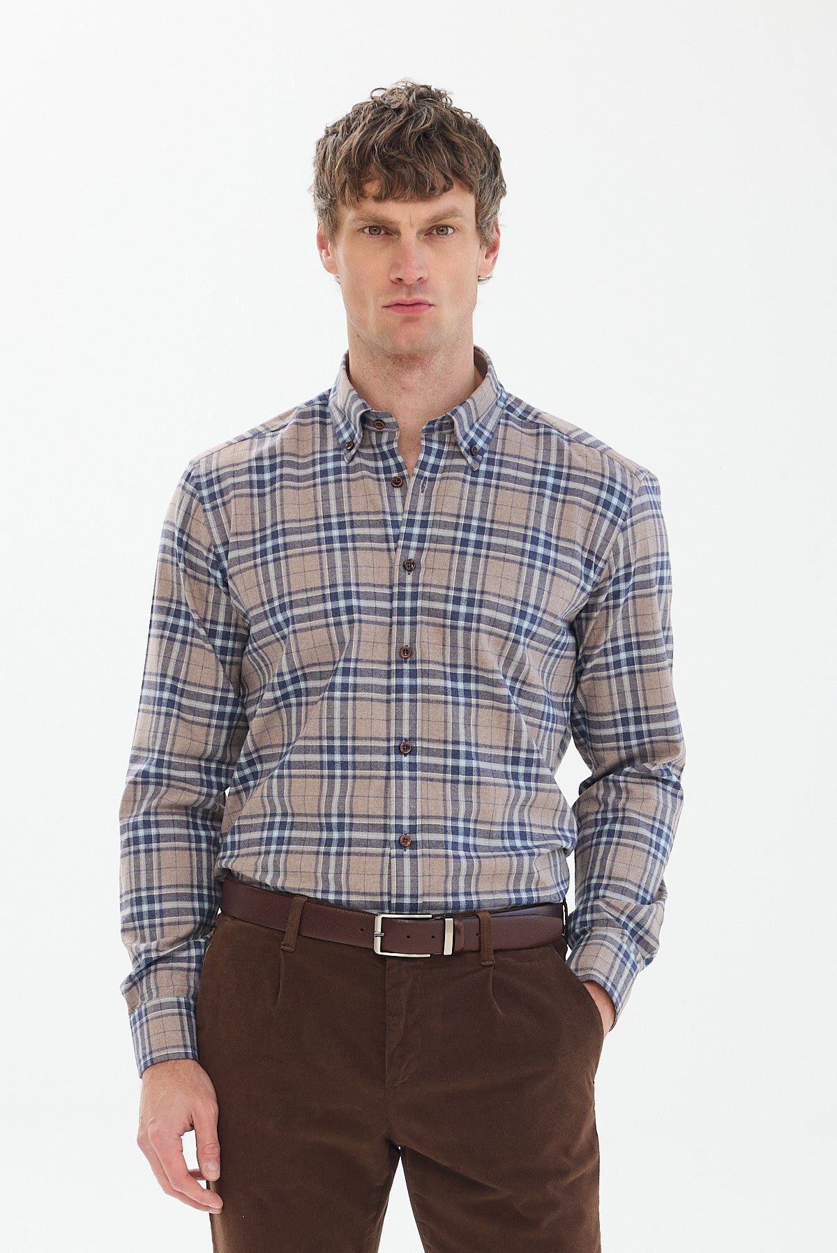 ΑΝΔΡΙΚΟ ΠΟΥΚΑΜΙΣΟ PORTOBELLO'S ΚΑΡΟ ΜΠΕΖ-ΜΠΛΕ ΜΕ BUTTON DOWN ΓΙΑΚΑ REGULAR FIT