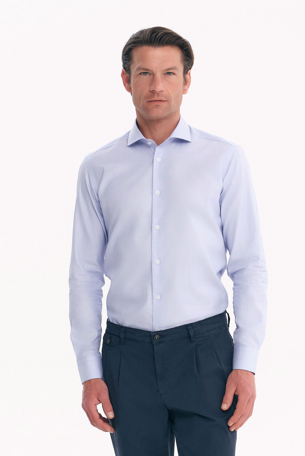 ΑΝΔΡΙΚΟ ΣΙΕΛ ΜΟΝΟΧΡΩΜΟ ΠΟΥΚΑΜΙΣΟ SLIM FIT PORTOBELLO'S ΜΕ REX ΓΙΑΚΑ