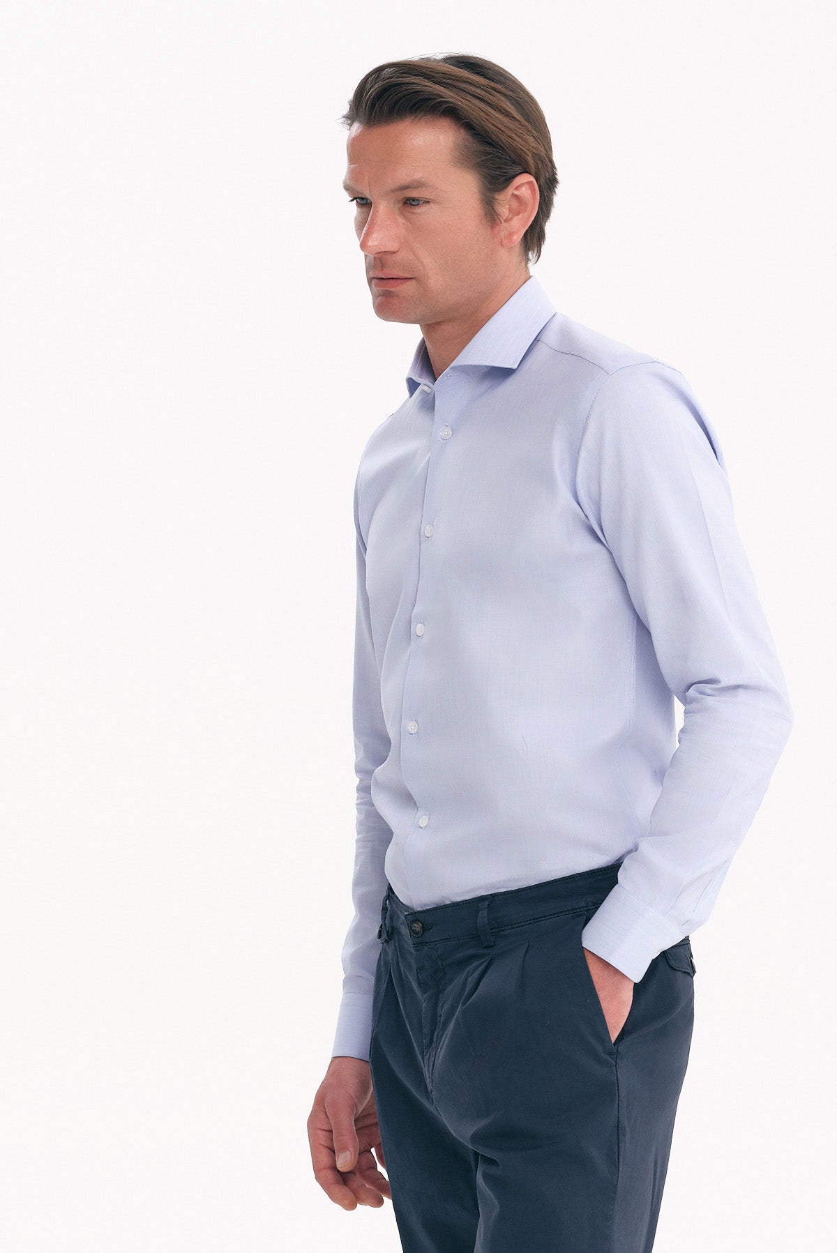 ΑΝΔΡΙΚΟ ΣΙΕΛ ΜΟΝΟΧΡΩΜΟ ΠΟΥΚΑΜΙΣΟ SLIM FIT PORTOBELLO'S ΜΕ REX ΓΙΑΚΑ