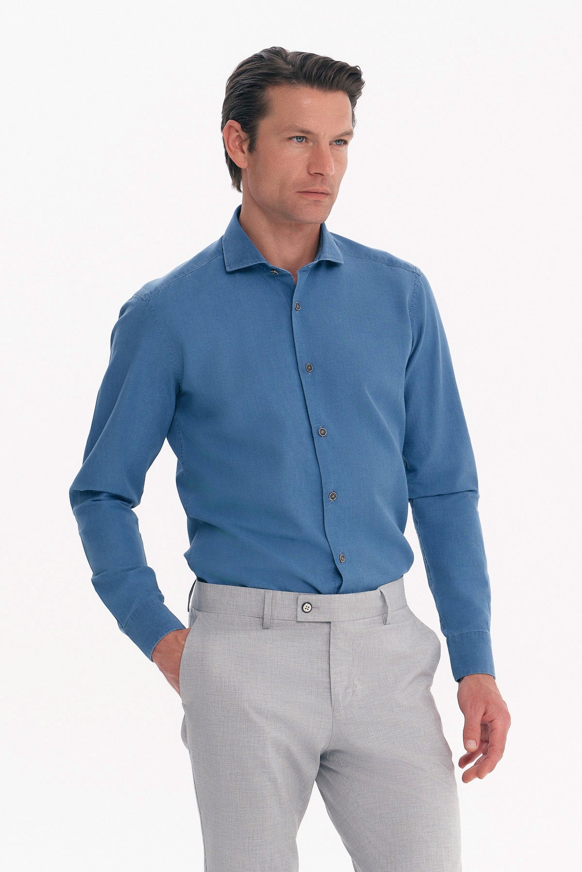 ΑΝΔΡΙΚΟ DENIM ΜΟΝΟΧΡΩΜΟ ΠΟΥΚΑΜΙΣΟ SLIM FIT MΕ REX ΓΙΑΚΑ