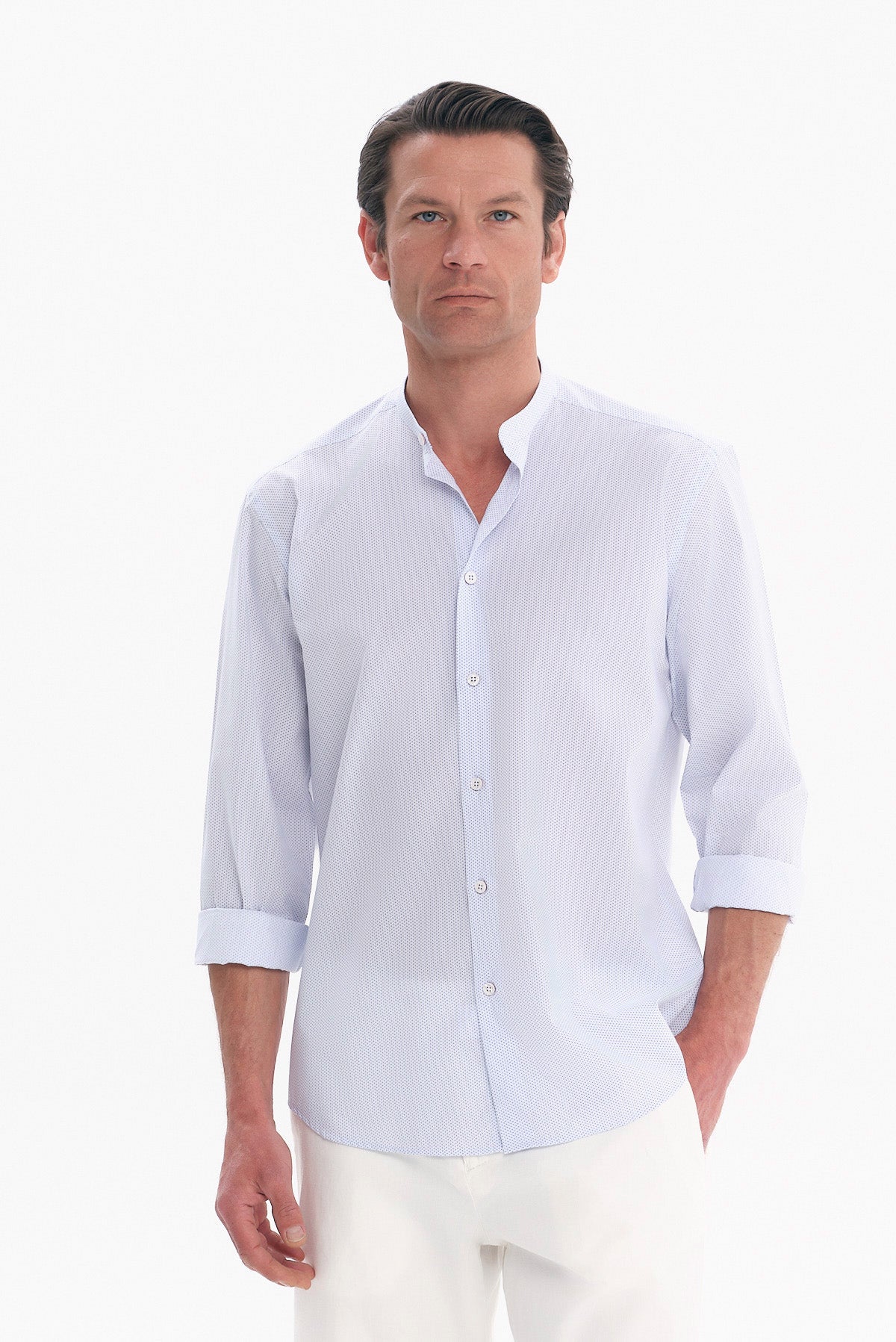 ΑΝΔΡΙΚΟ ΣΙΕΛ ΠΟΥΚΑΜΙΣΟ SLIM FIT PORTOBELLO'S ΜΕ ΜΑΟ ΓΙΑΚΑ