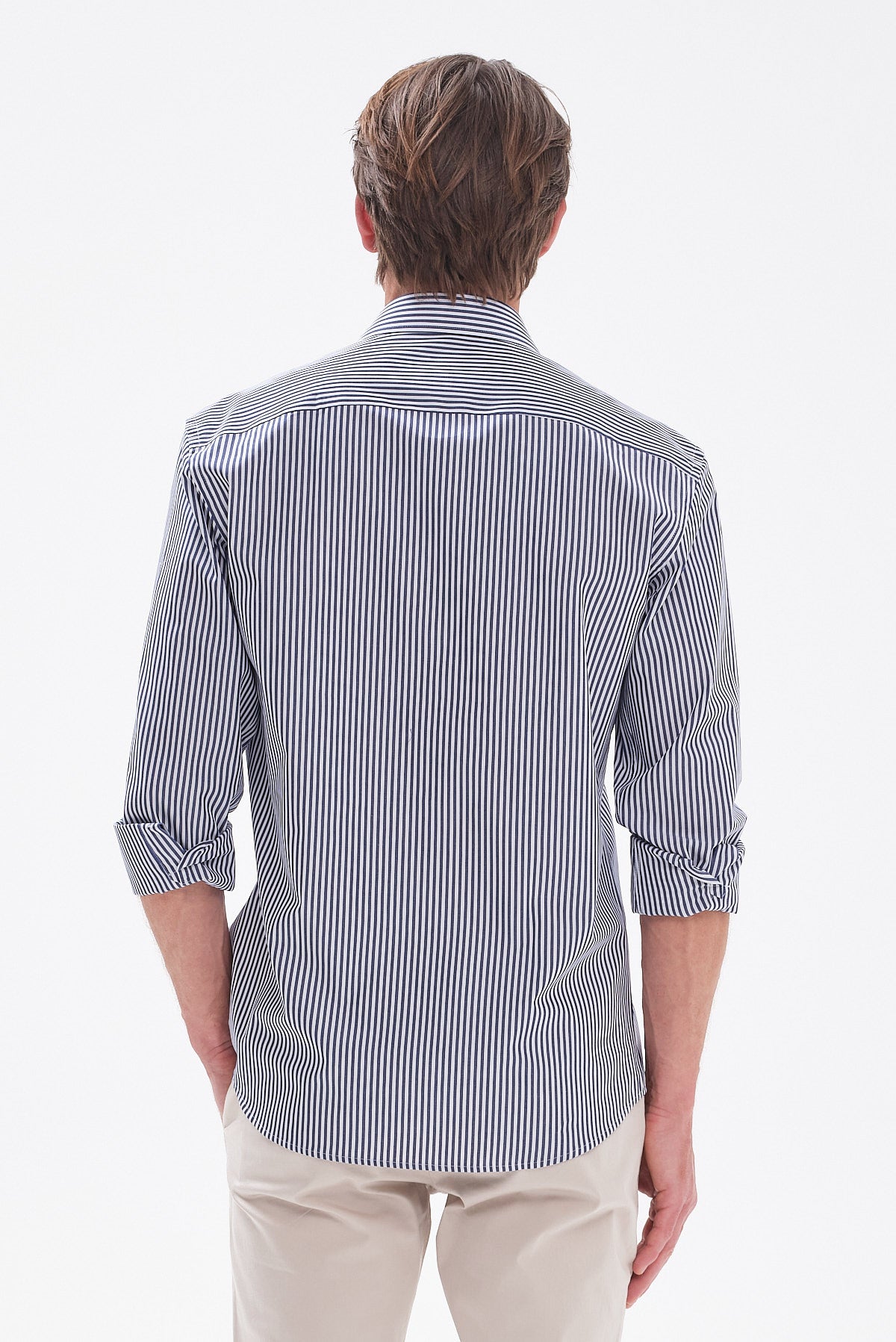 ΑΝΔΡΙΚΟ ΡΙΓΕ ΜΠΛΕ-ΛΕΥΚΟ ΠΟΥΚΑΜΙΣΟ PORTOBELLO'S REGULAR FIT ΜΕ REX ΓΙΑΚΑ