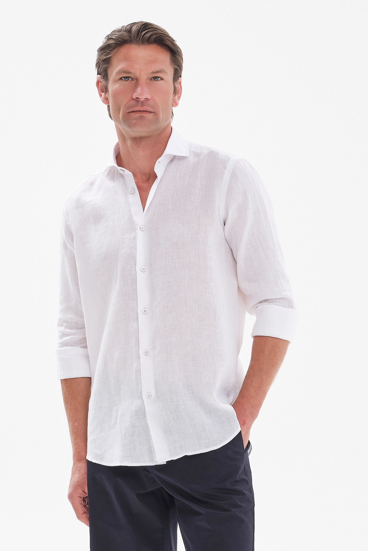 ΑΝΔΡΙΚΟ ΛΕΥΚΟ ΛΙΝΟ ΠΟΥΚΑΜΙΣΟ PORTOBELLO'S MODERN FIT ΜΕ REX ΓΙΑΚΑ