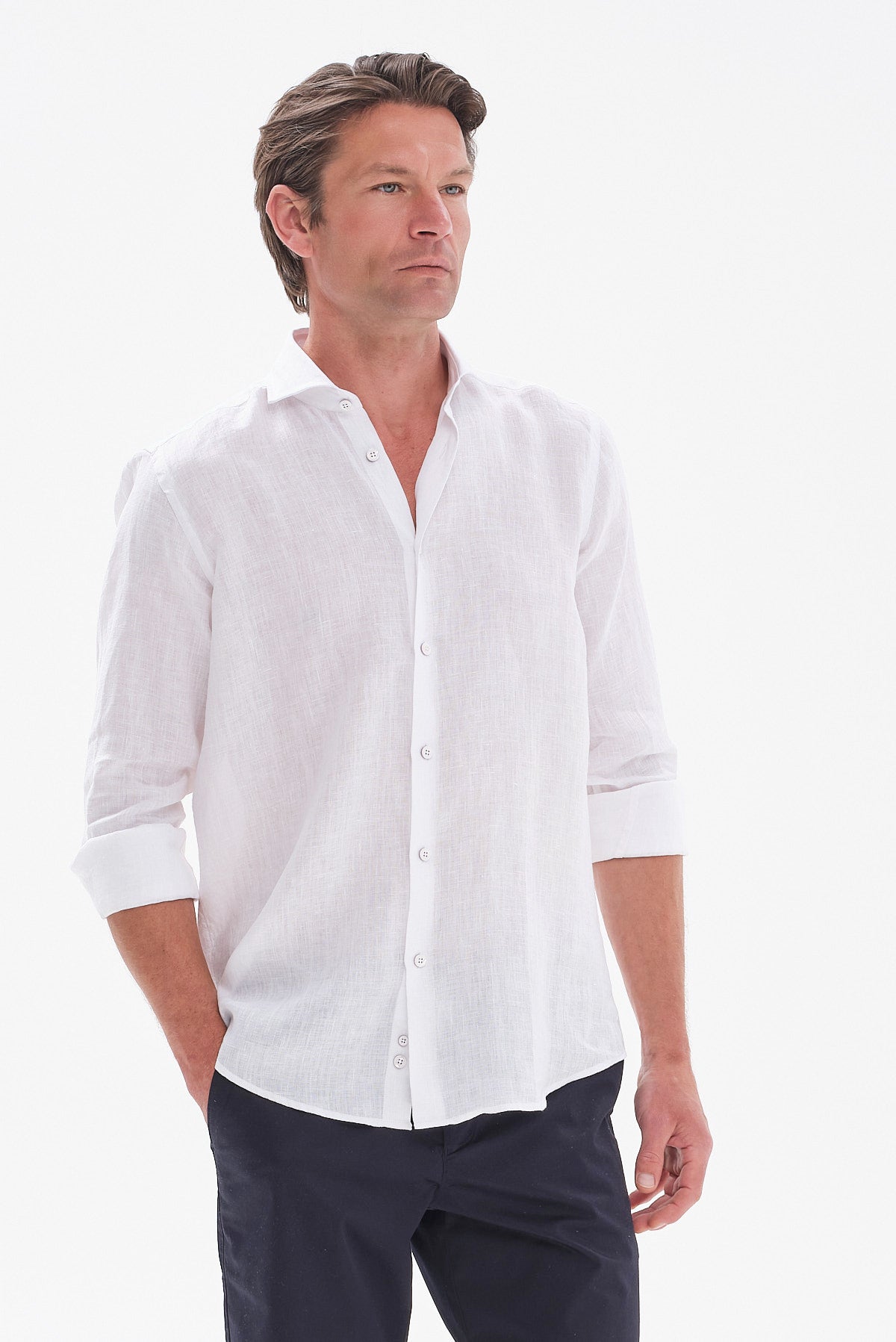 ΑΝΔΡΙΚΟ ΛΕΥΚΟ ΛΙΝΟ ΠΟΥΚΑΜΙΣΟ PORTOBELLO'S MODERN FIT ΜΕ REX ΓΙΑΚΑ