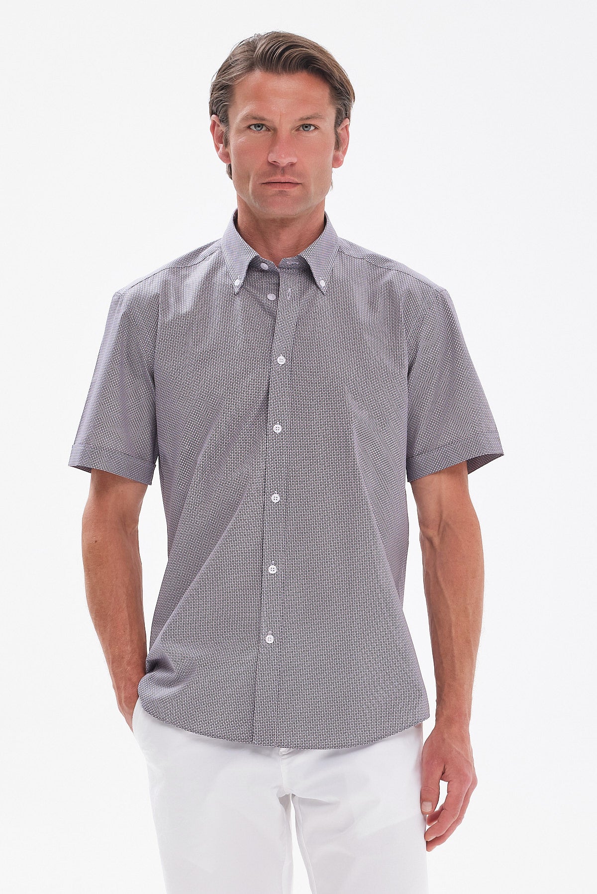 ΑΝΔΡΙΚΟ ΜΠΛΕ-ΚΟΚΚΙΝΟ ΚΟΝΤΟΜΑΝΙΚΟ ΠΟΥΚΑΜΙΣΟ PORTOBELLO'S ΜΕ ΜΙΚΡΟΣΧΕΔΙΟ REGULAR FIT ΚΑΙ BUTTON DOWN ΓΙΑΚΑ