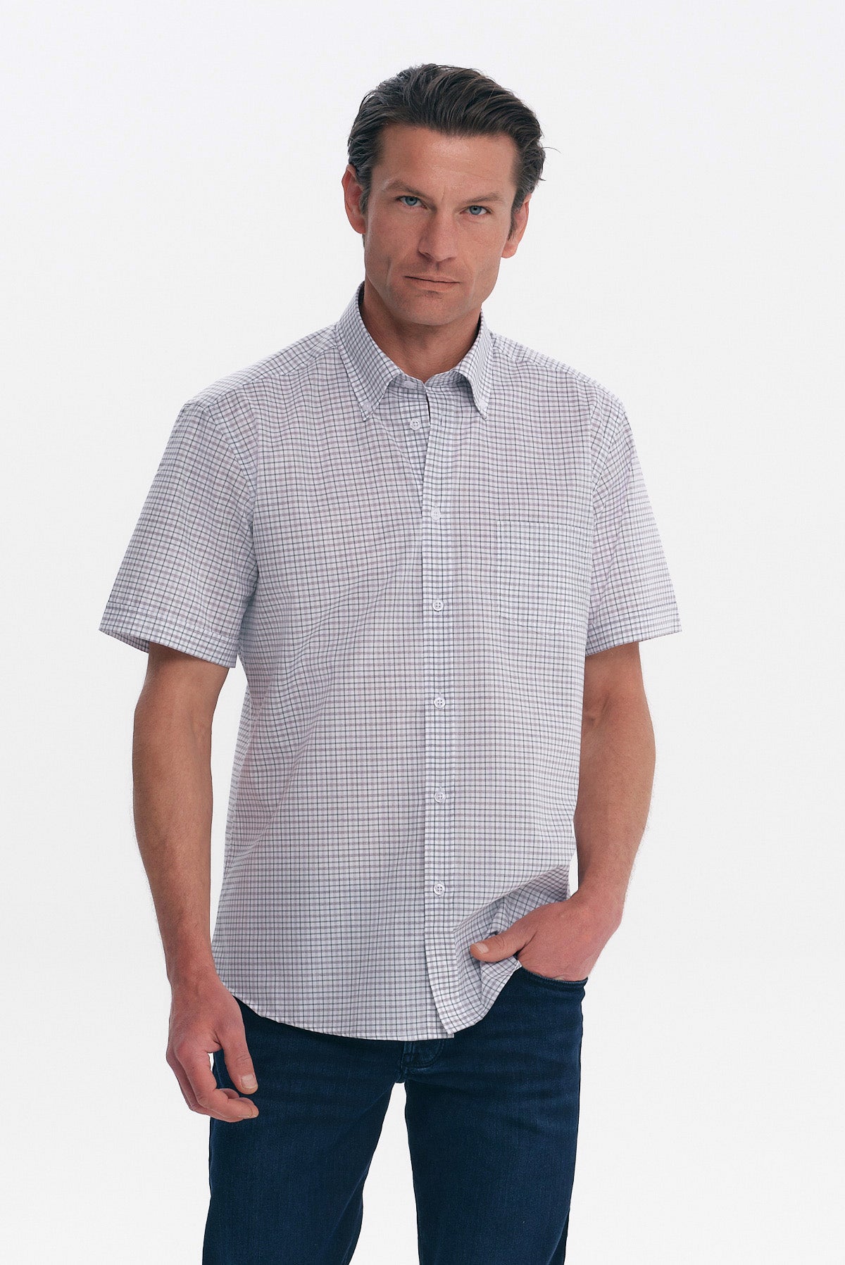 ΑΝΔΡΙΚΟ ΓΚΡΙ ΜΕΣΑΙΟ ΠΤΙ ΚΑΡΟ ΚΟΝΤΟΜΑΝΙΚΟ ΠΟΥΚΑΜΙΣΟ PORTOBELLO'S REGULAR FIT ΜΕ BUTTON DOWN ΓΙΑΚΑ