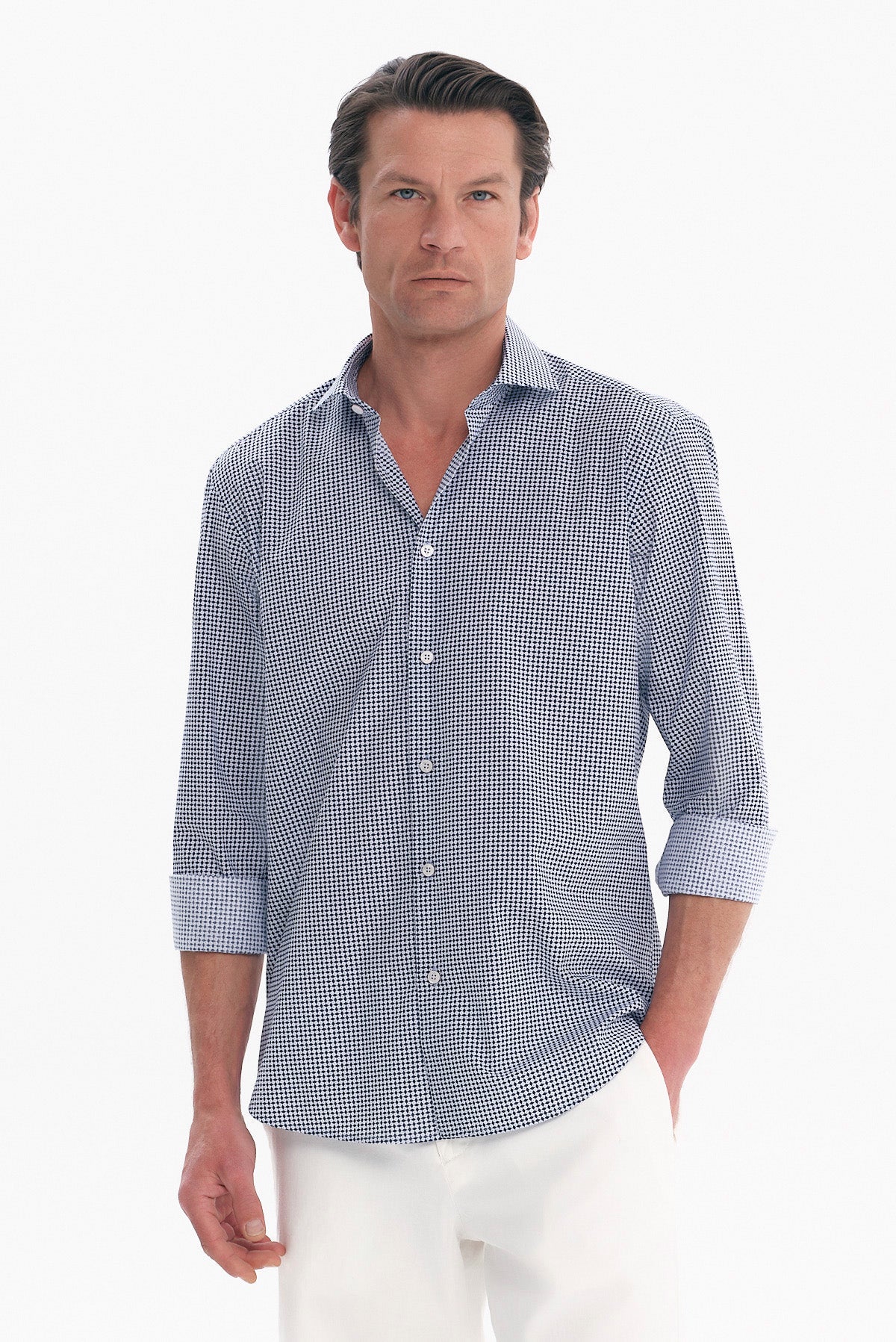 ΑΝΔΡΙΚΟ ΜΠΛΕ ΠΟΥΚΑΜΙΣΟ REGULAR FIT PORTOBELLO'S ΜΕ REX ΓΙΑΚΑ ΚΑΙ ΜΙΚΡΑ ΜΟΤΙΒΑ