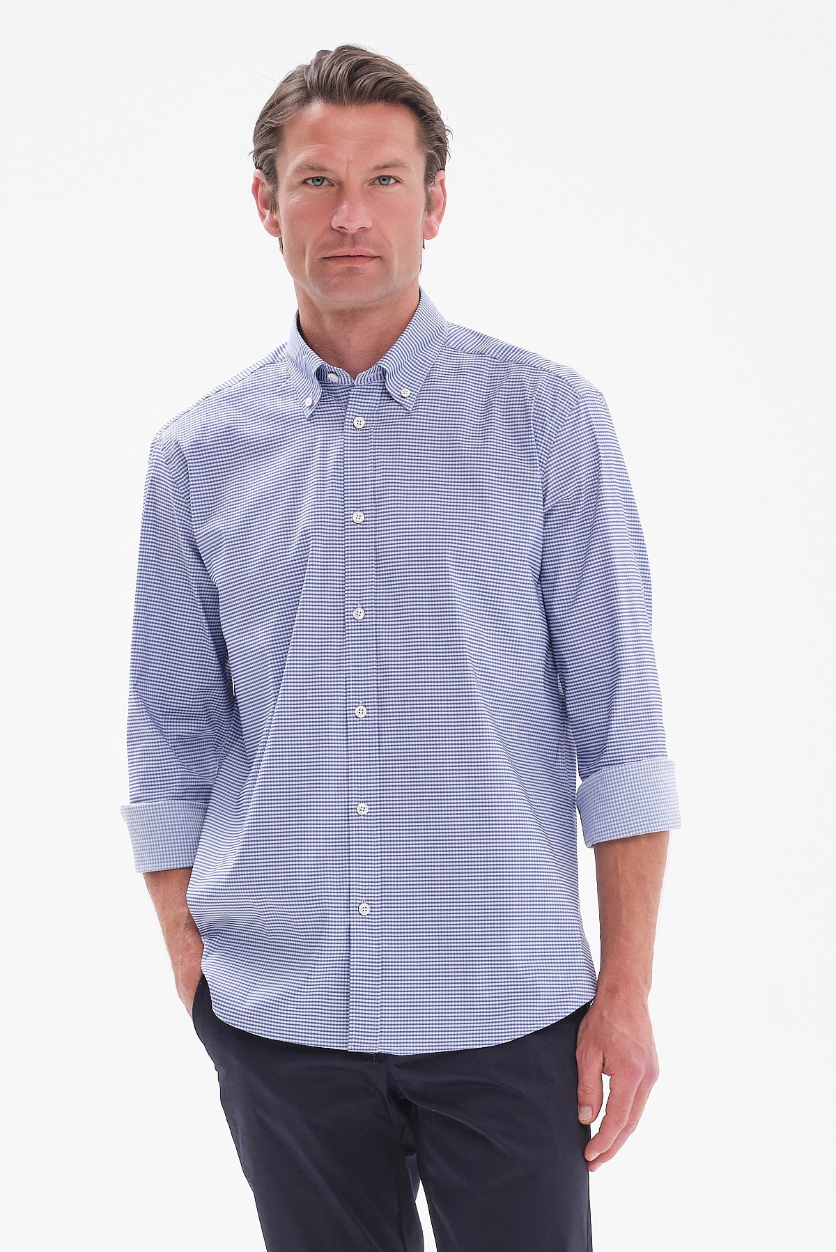 ΑΝΔΡΙΚΟ ΜΠΛΕ ΜΕΣΑΙΟ ΠΤΙ ΚΑΡΟ ΠΟΥΚΑΜΙΣΟ PORTOBELLO'S REGULAR FIT ΜΕ BUTTON DOWN ΓΙΑΚΑ