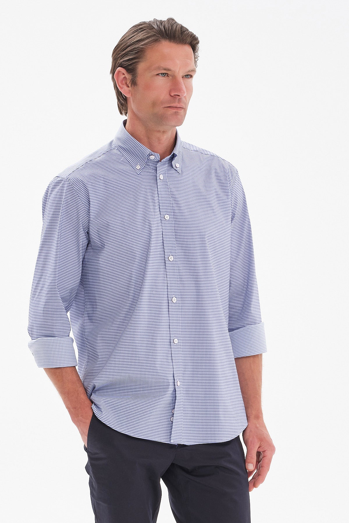 ΑΝΔΡΙΚΟ ΜΠΛΕ ΜΕΣΑΙΟ ΠΤΙ ΚΑΡΟ ΠΟΥΚΑΜΙΣΟ PORTOBELLO'S REGULAR FIT ΜΕ BUTTON DOWN ΓΙΑΚΑ