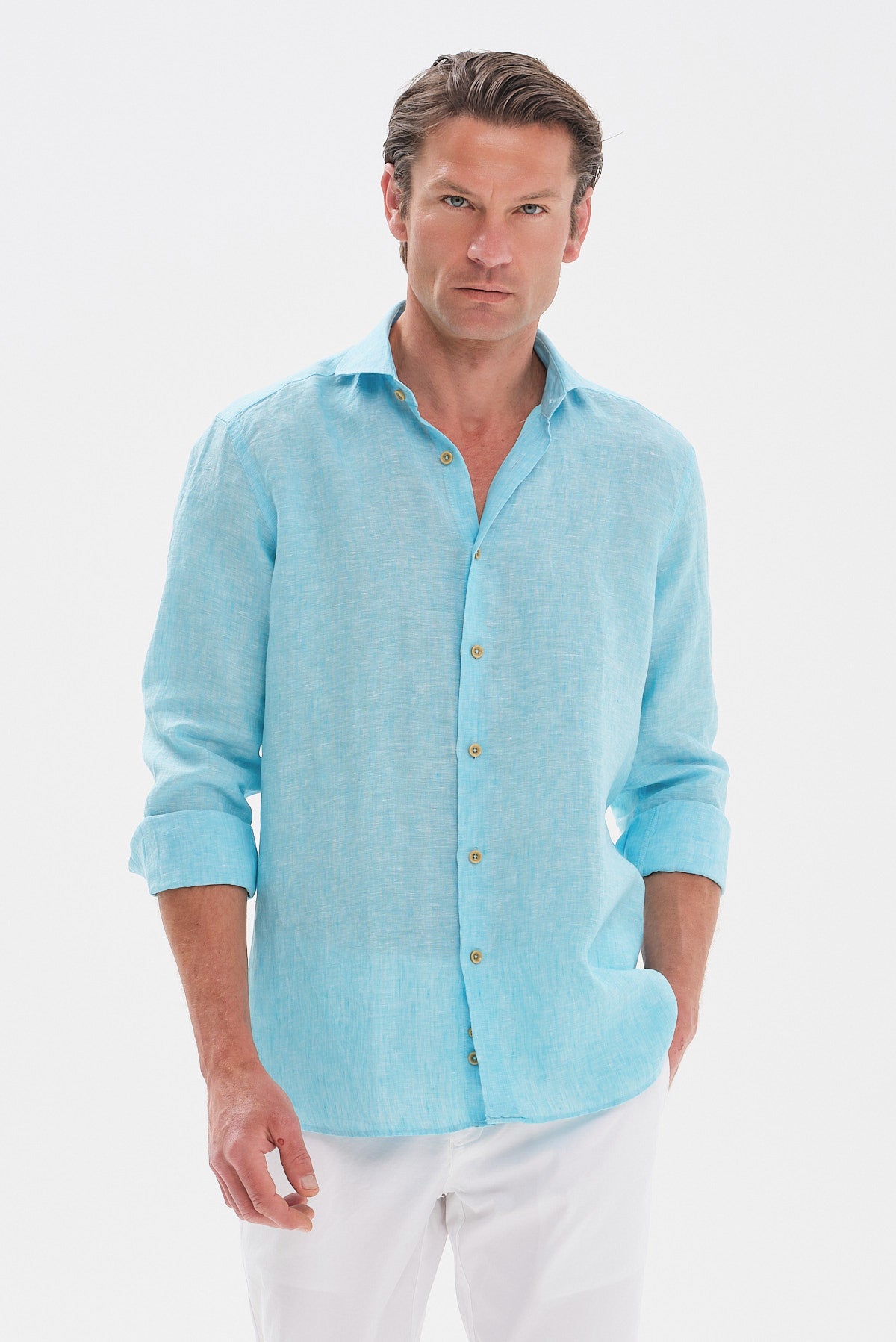 ΑΝΔΡΙΚΟ ΤΙΡΚΟΥΑΖ ΛΙΝΟ ΠΟΥΚΑΜΙΣΟ PORTOBELLO'S MODERN FIT ΜΕ REX ΓΙΑΚΑ