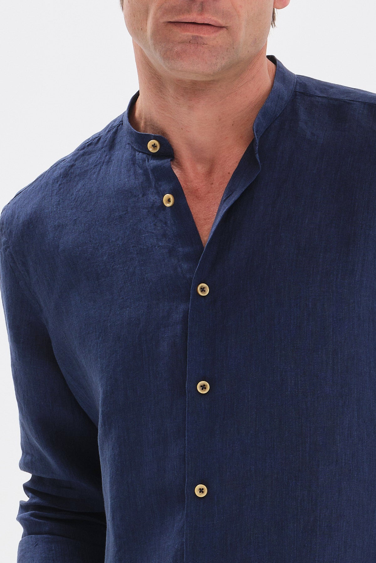 ΑΝΔΡΙΚΟ ΛΙΝΟ ΜΠΛΕ ΣΚΟΥΡΟ ΠΟΥΚΑΜΙΣΟ PORTOBELLO'S MODERN FIT ΜΕ ΜΑΟ ΓΙΑΚΑ