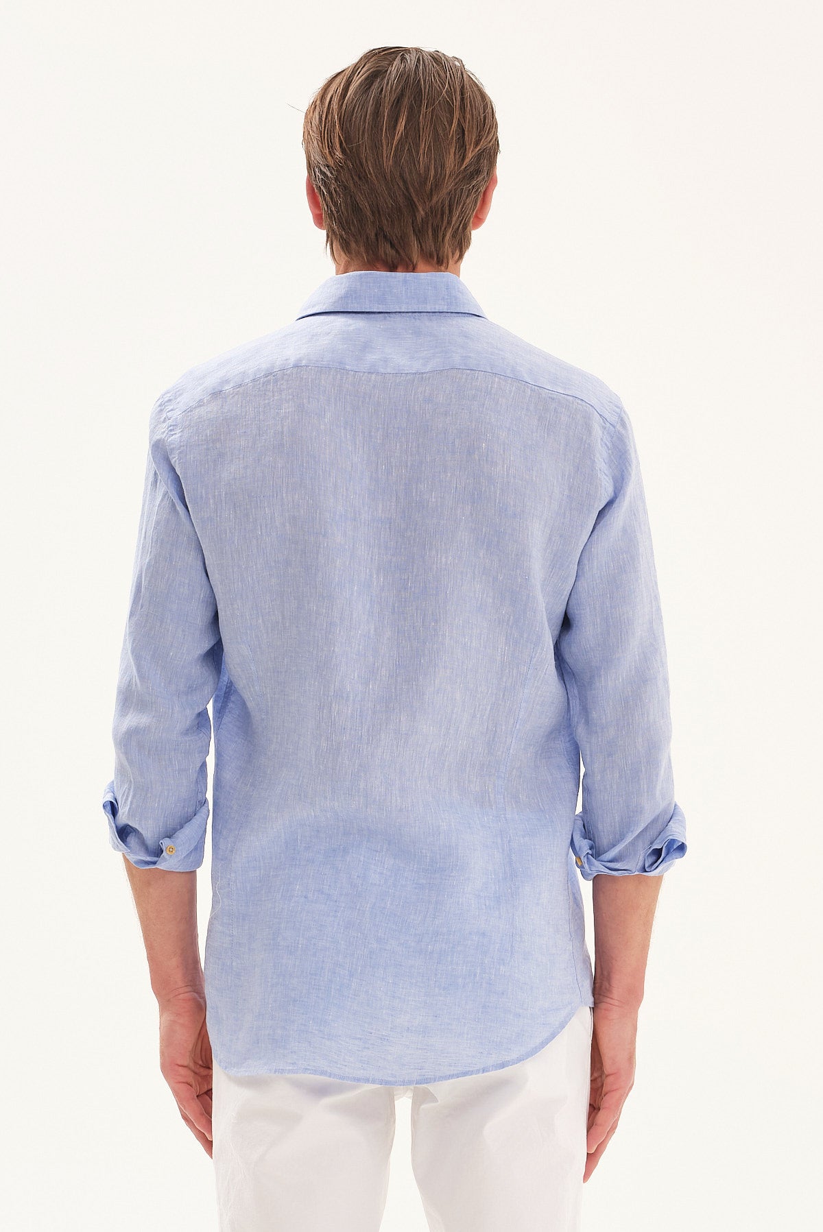 ΑΝΔΡΙΚΟ ΣΙΕΛ ΛΙΝΟ ΠΟΥΚΑΜΙΣΟ PORTOBELLO'S MODERN FIT ΜΕ ΤΣΕΠΗ ΣΤΟ ΣΤΗΘΟΣ ΚΑΙ BUTTON DOWN ΓΙΑΚΑ