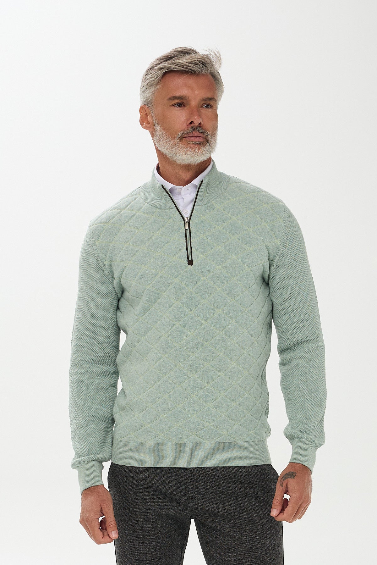 ΑΝΔΡΙΚΟ ΠΟΥΛΟΒΕΡ PORTOBELLO'S LUPETTO ZIP ΜΕ ΚΑΠΙΤΟΝΕ ΣΧΕΔΙΟ ΣΕ ΧΡΩΜΑ ΜΕΝΤΑ REGULAR FIT