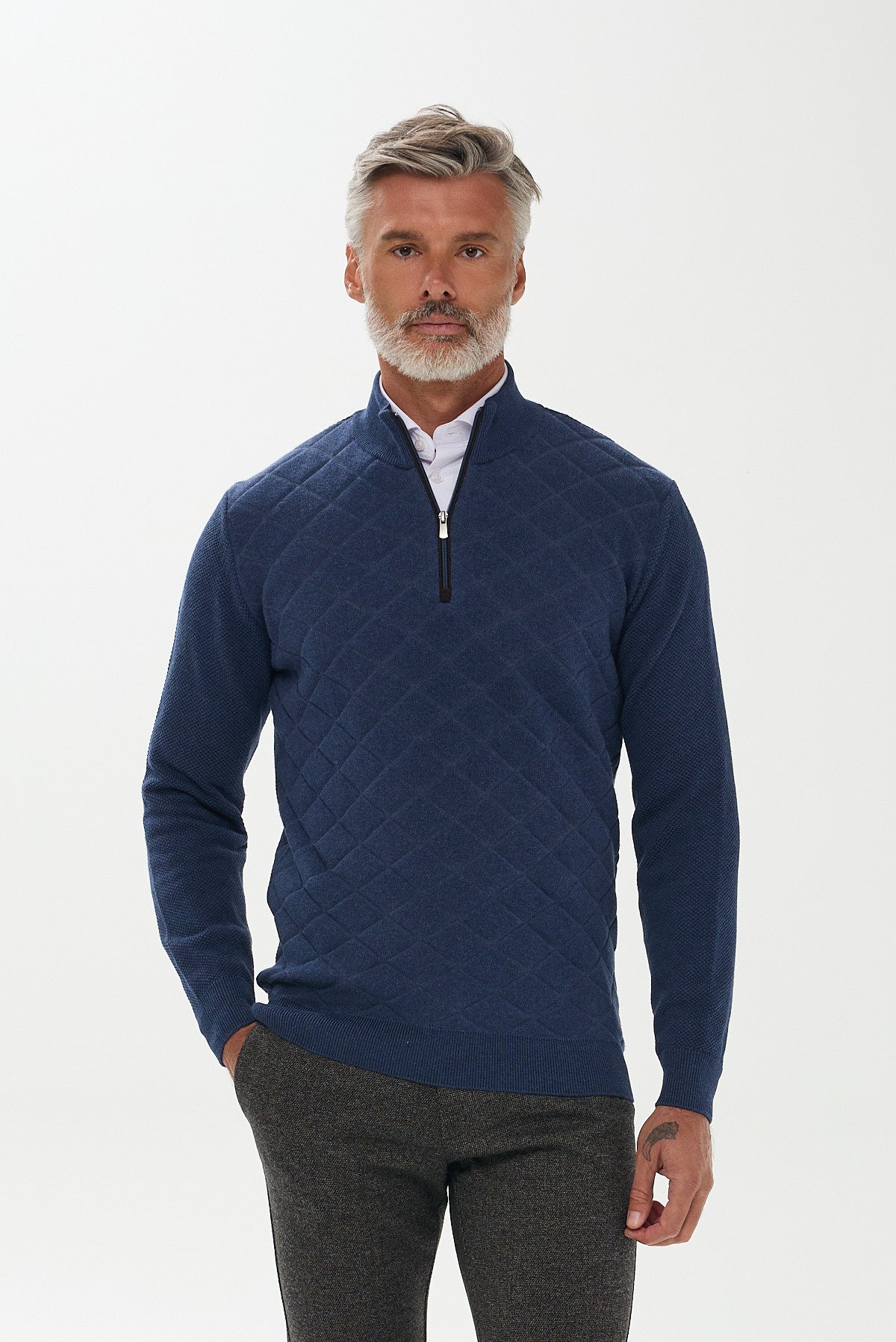 ΑΝΔΡΙΚΟ ΠΟΥΛΟΒΕΡ PORTOBELLO'S LUPETTO ZIP ΜΕ ΚΑΠΙΤΟΝΕ ΣΧΕΔΙΟ ΣΕ ΧΡΩΜΑ ΙΝΤΙΓΚΟ REGULAR FIT